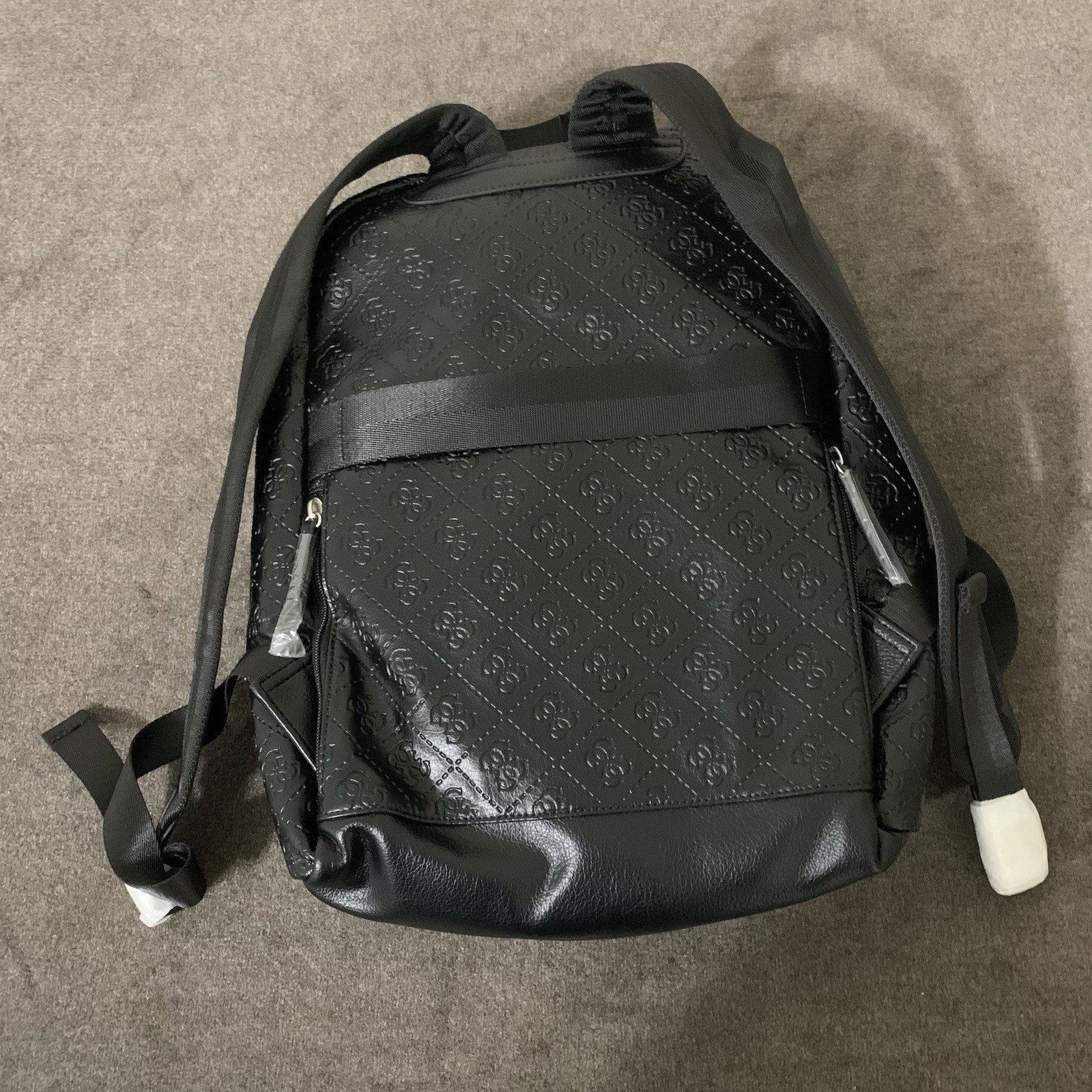 Guess Men's Milano Compact Backpack Solid Black Blaster Wash Embossed Logo