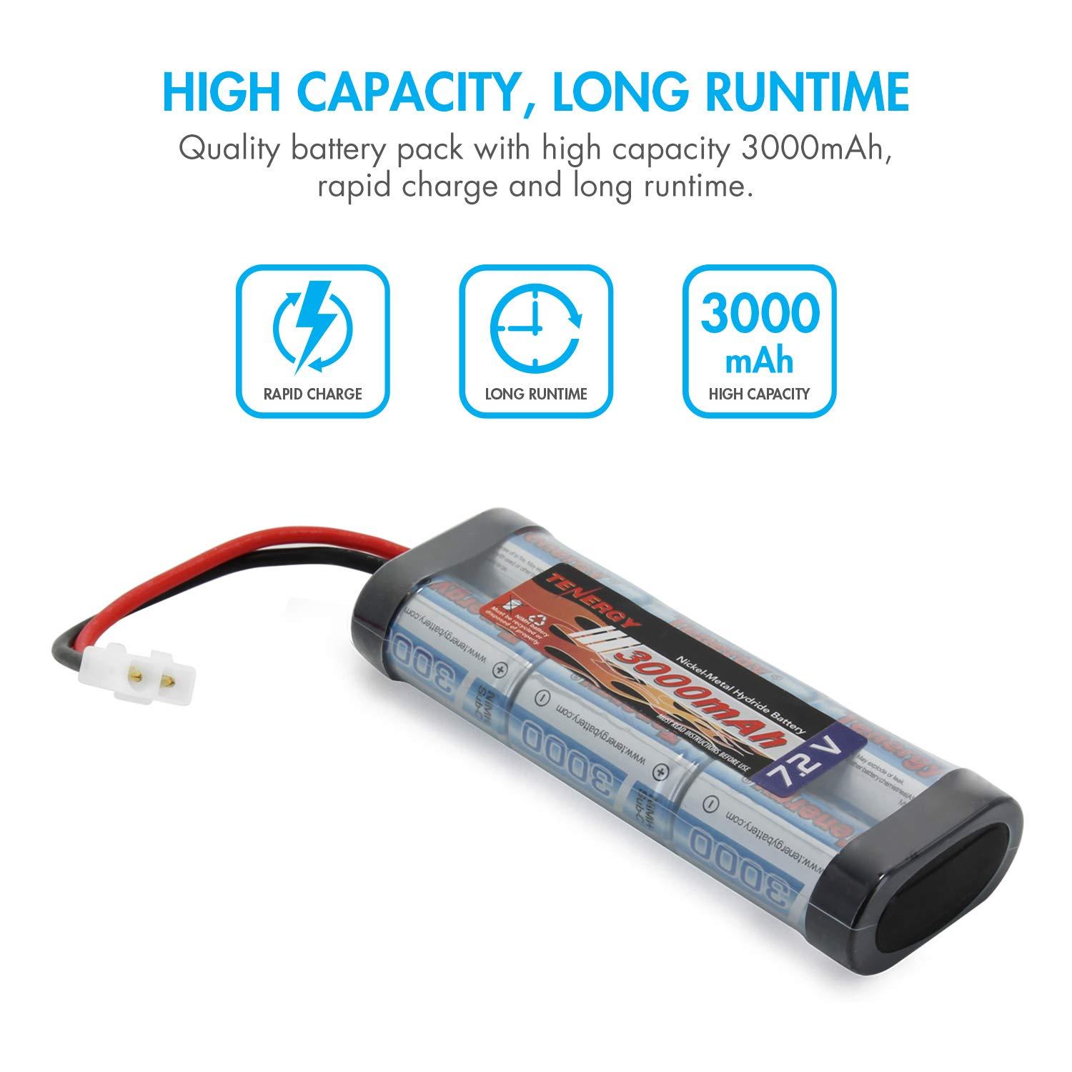 Tenergy 7.2V High Capacity 3000mAh Flat NiMH Battery Packs for RC Car w/ Tamiya