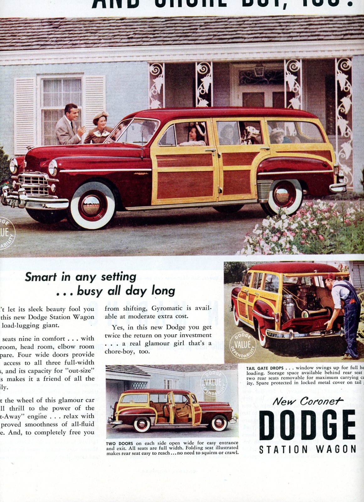 1949 Coronet Vintage Print Ad Car Automobile Dodge Station Wagon