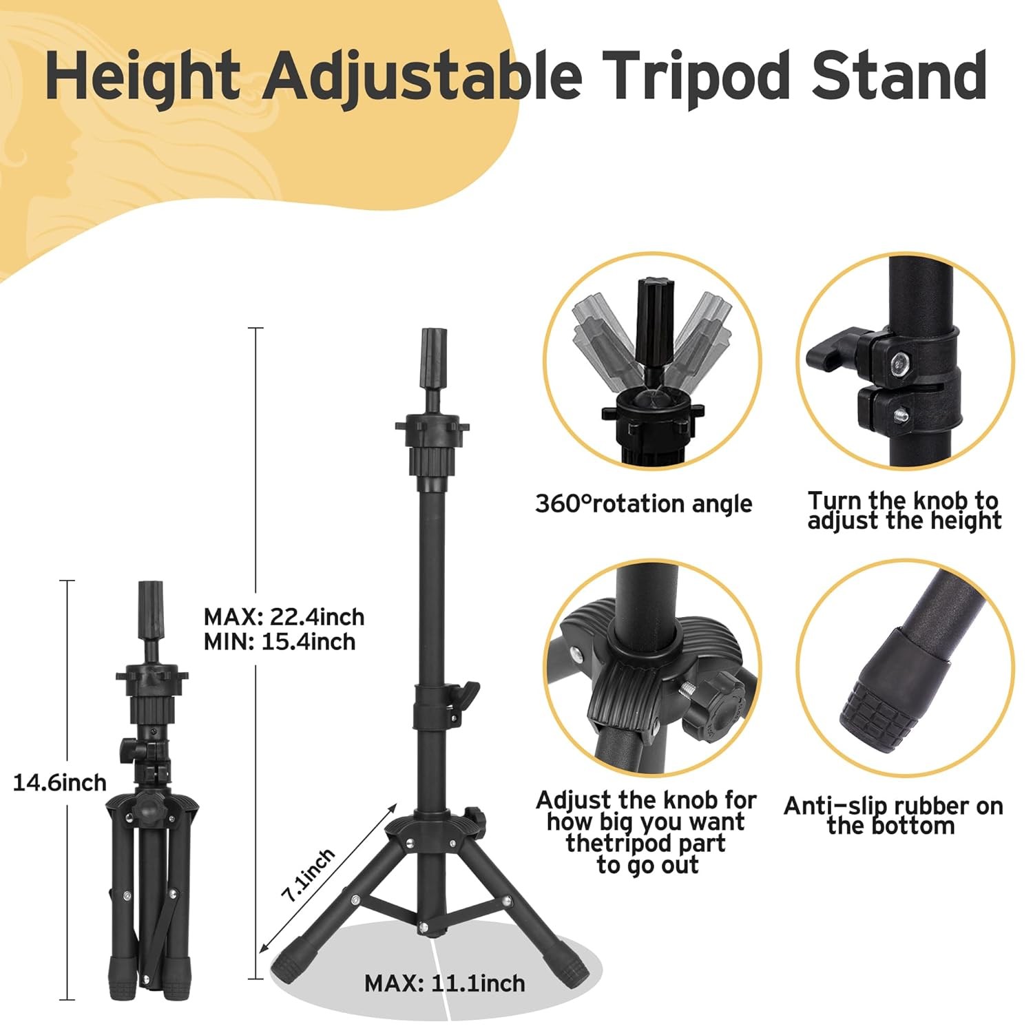 Portable Wig Holder Stand Adjustable Tripod Manikin Mannequin Head Stand Display