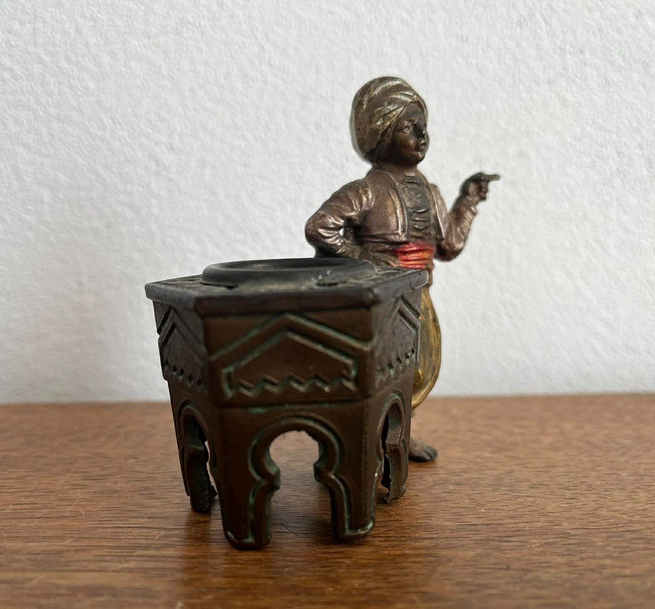 Antique Franz Bergman's School Austrian Cold Painted Boy with table c1900