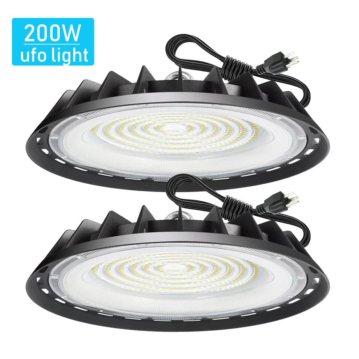 2Pack 200W UFO Led High Bay Light Commercial Industrial Factory Shop Light 6000K