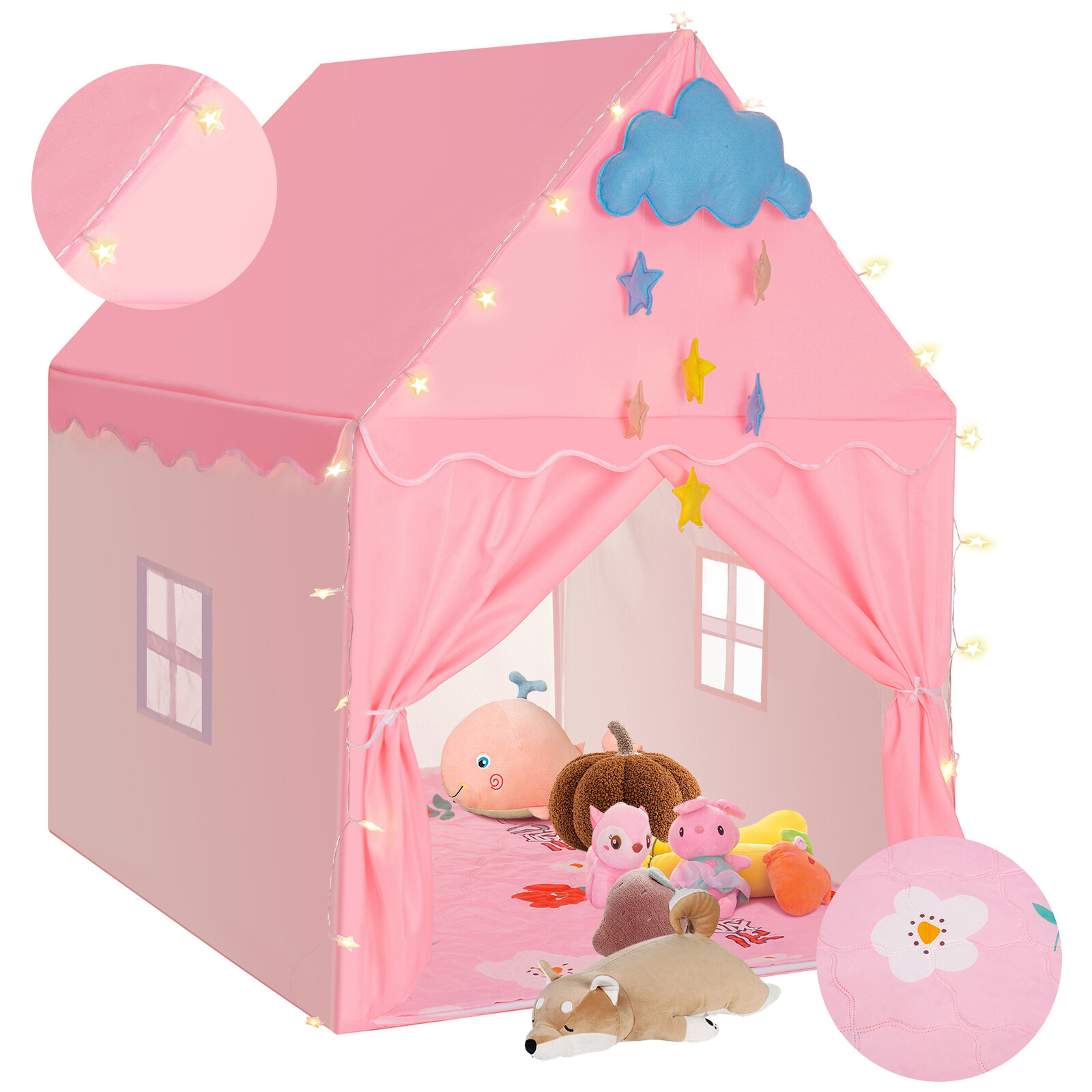 51"Large Princess Castle Kids Play Tent Girl Playhouse Game House Indoor/Outdoor