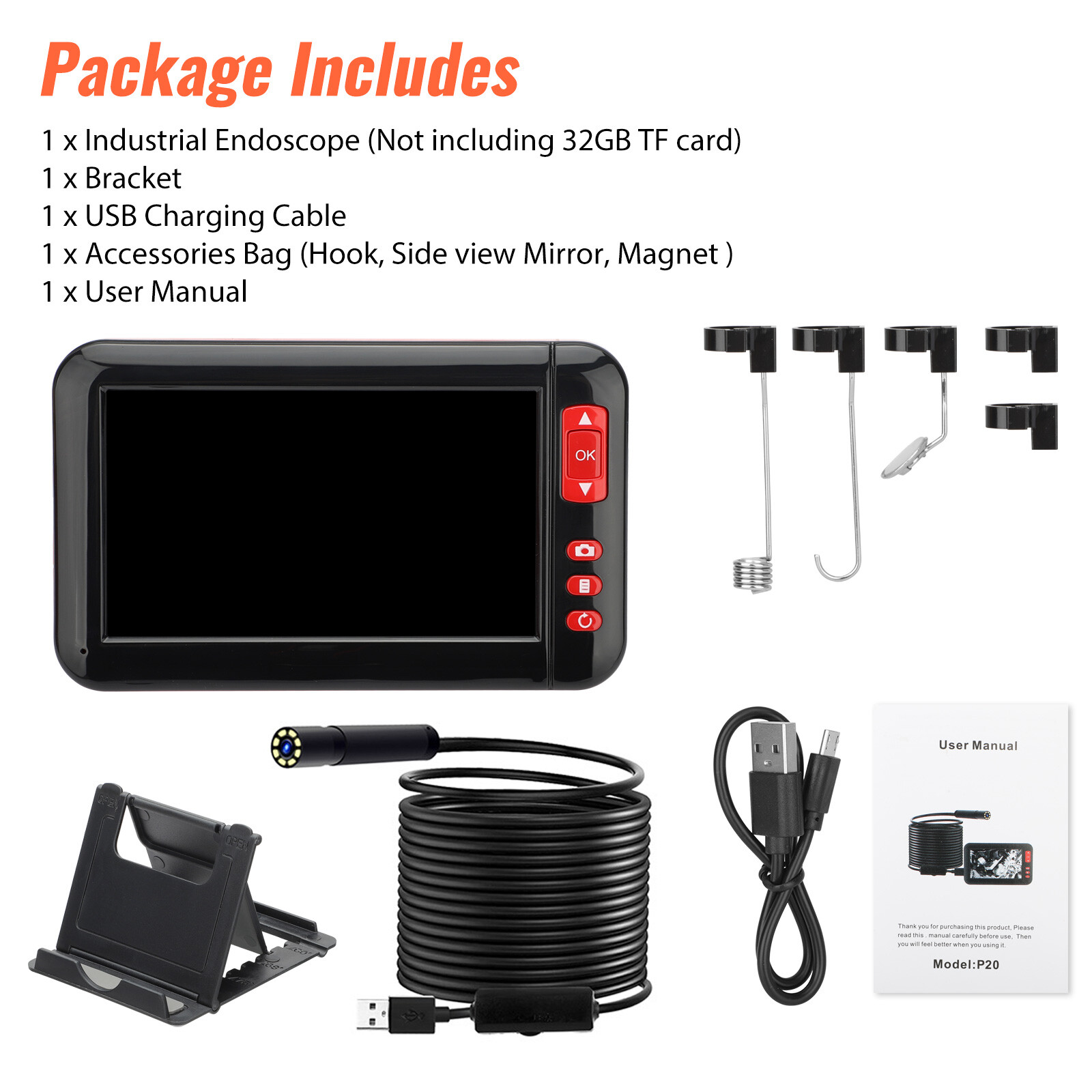 Industrial Endoscope 1080P HD 4.3'' LED Screen Borescope Inspection Snake Camera