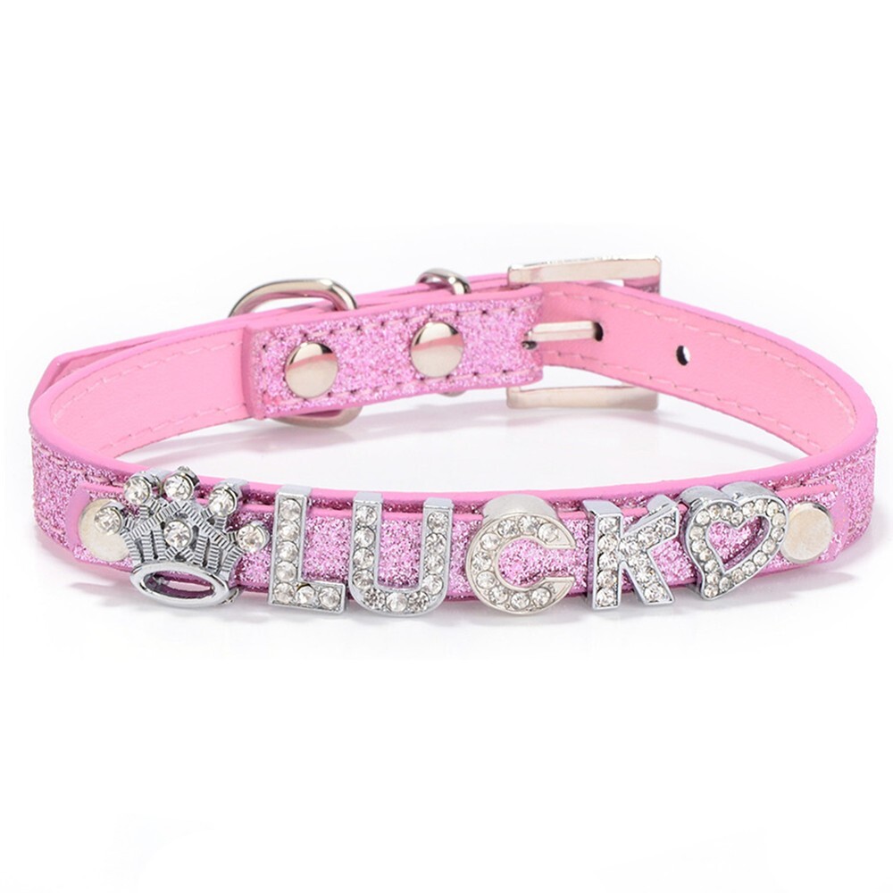 Personalized Dog Cat Collar DIY Name Letter Small Pet Puppy Bling Leather Collar