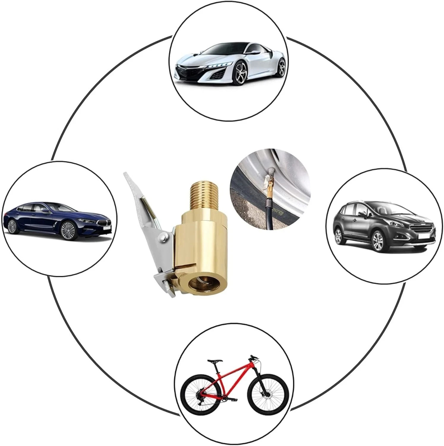 2-Pack Brass Tire Air Chuck, Locking Quick Connect Inflator Hose Adapter, No Lea