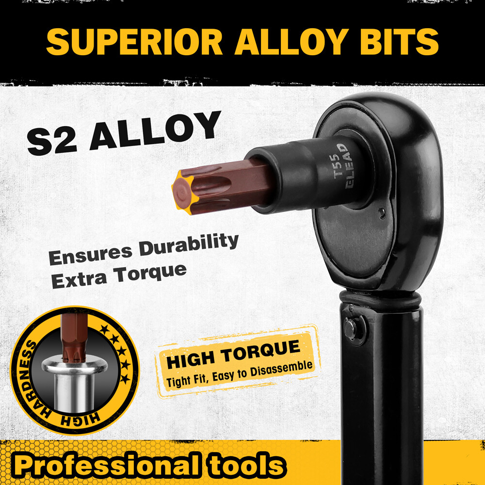 31PC Torx Bit Socket Set T8-T70 & E-Torx E4-E24 S2 Alloy Steel Star Premium CR-V