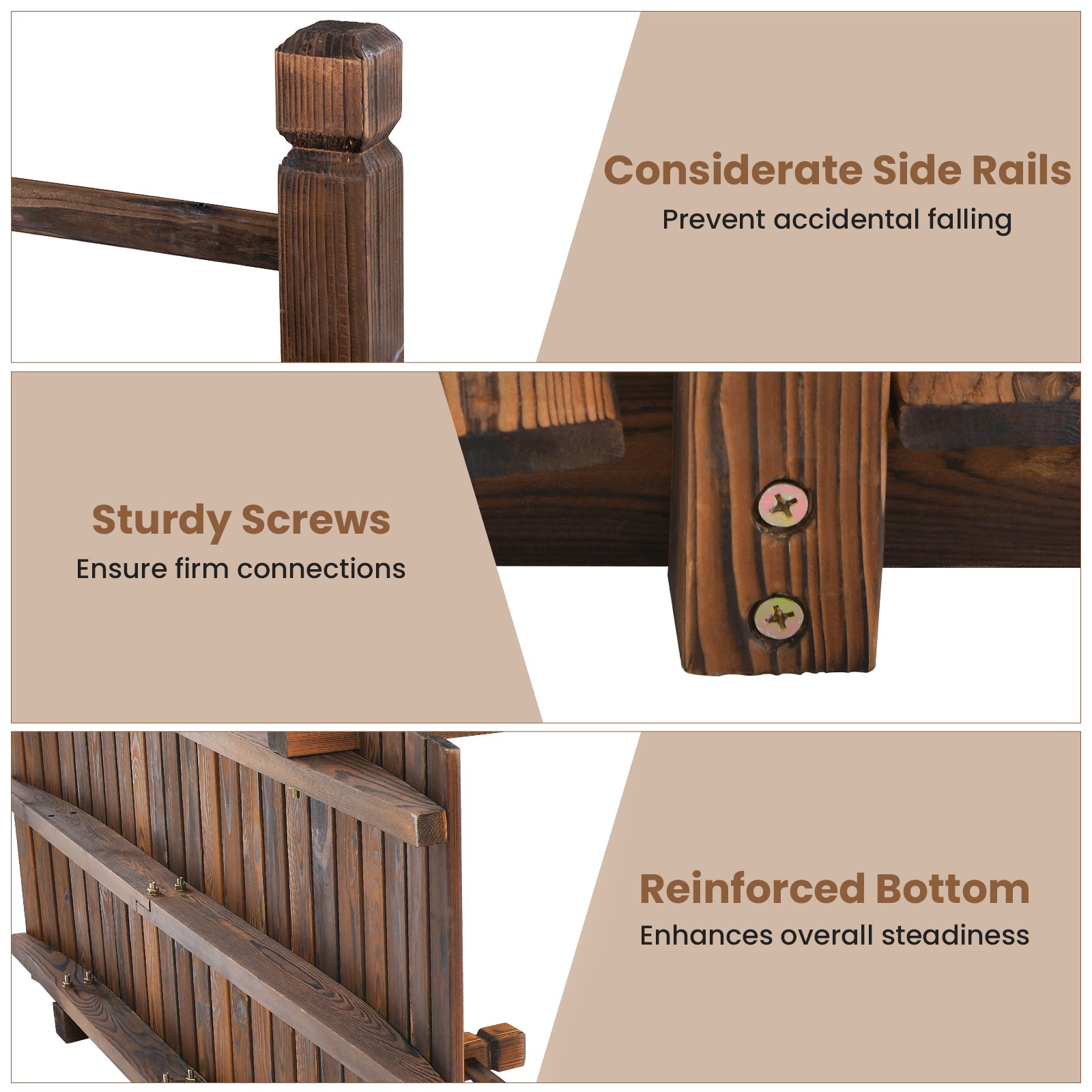 Wooden 5 FT Garden Bridge Decorative Stained Finish Footbridge w/Safety Rails