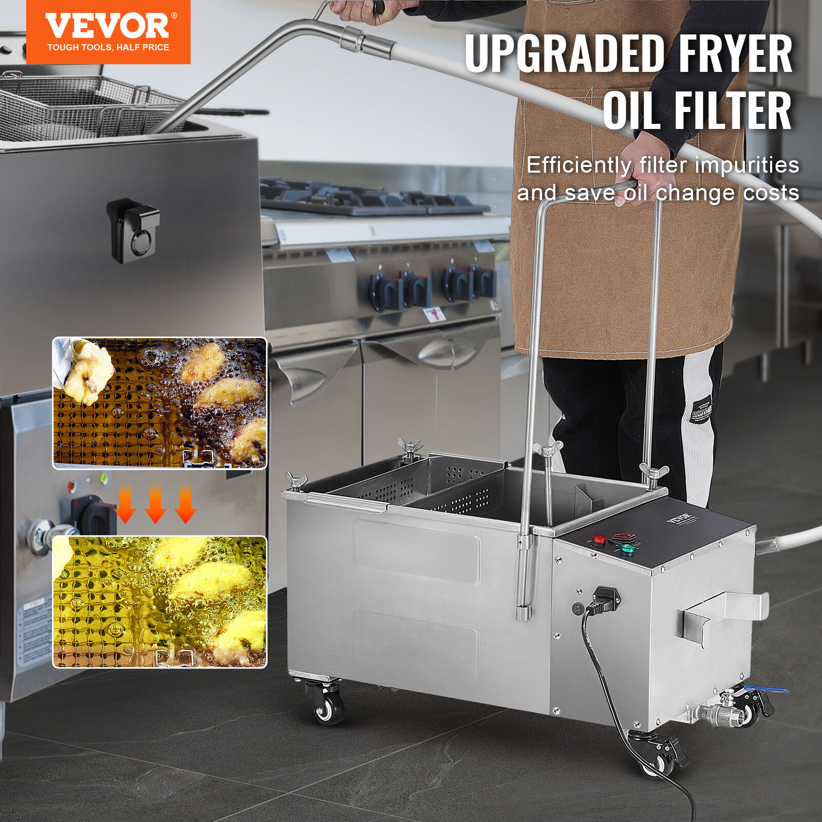 Fryer Oil Filter Commercial Cooking Oil Filtration System 38L Capacity