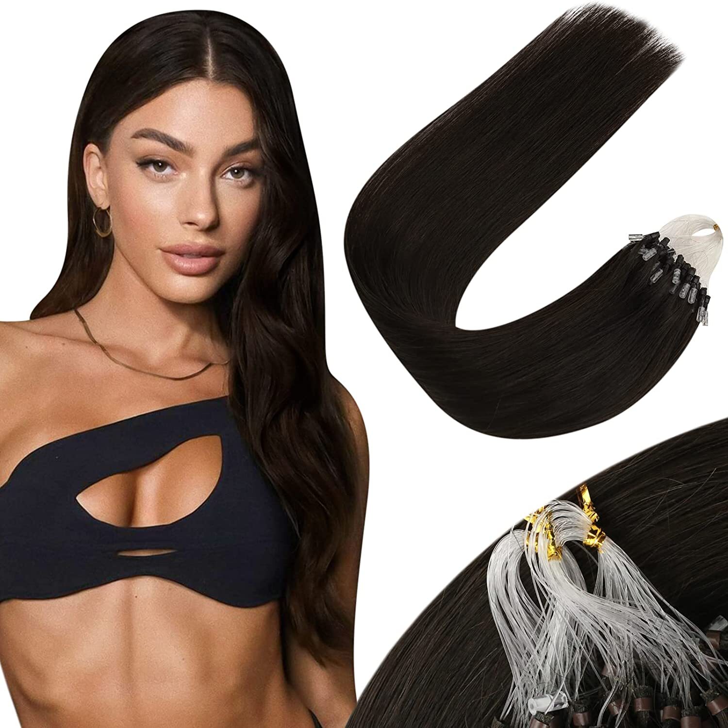 Micro Ring Link Human Hair Extensions Micro Beads Loop Tip Real Remy Thick Hair