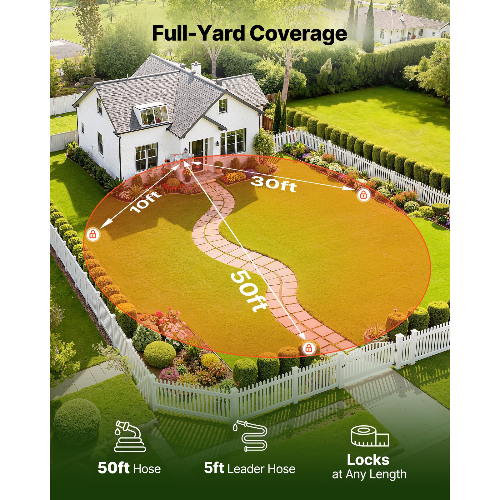 Uimoso Retractable Wall-Mounted Garden Hose Reel 1/2 inx50 ft with 9 Spray Modes