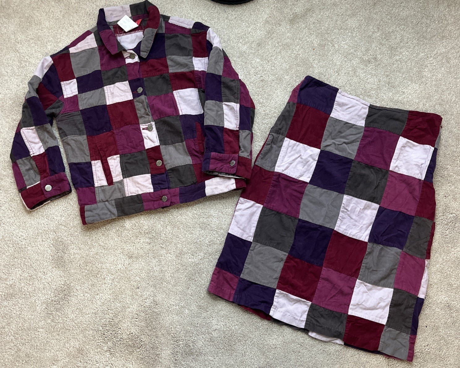 Vintage Esprit Set Patchwork Corduroy Jacket Skirt Girls 11/12 Purple Western 90