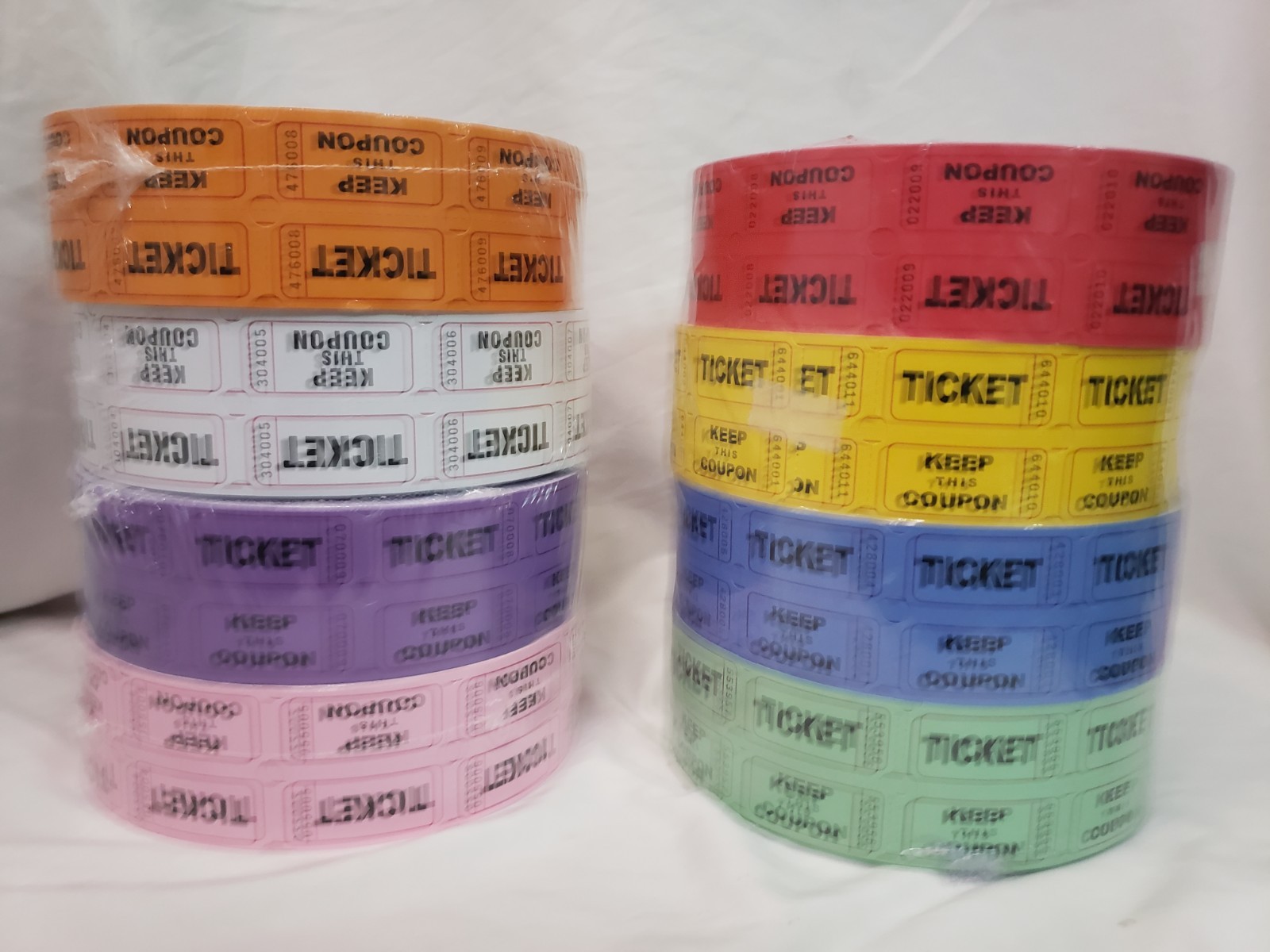 Yuanhe Carnival Double Raffle Tickets Roll 8 Colors of 2000 Tickets for Events
