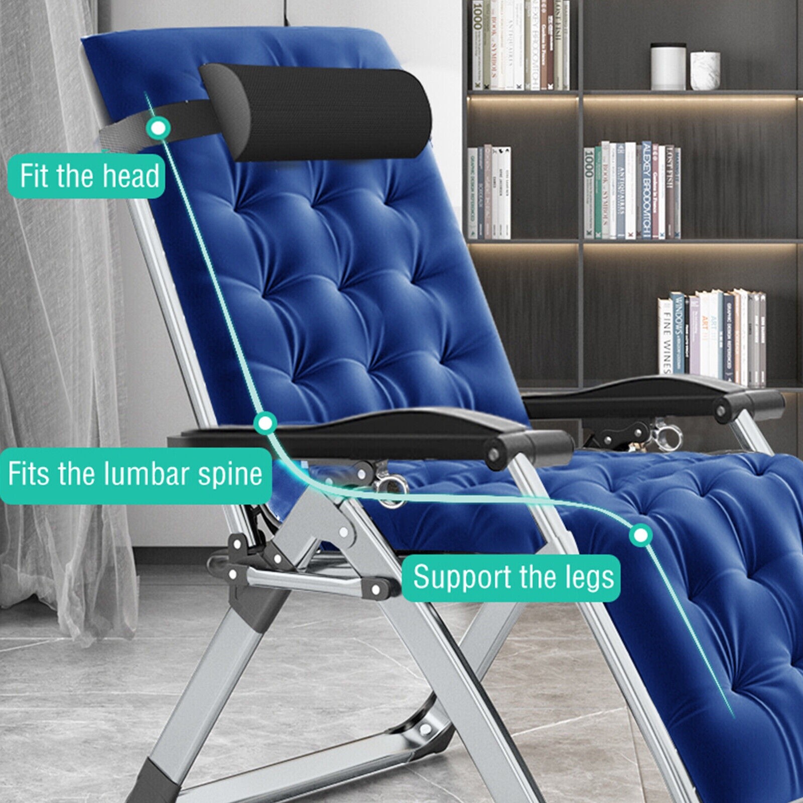 SLSY Zero Gravity Chair Lawn Recliner Reclining Patio Lounger Chair Blue Cushion