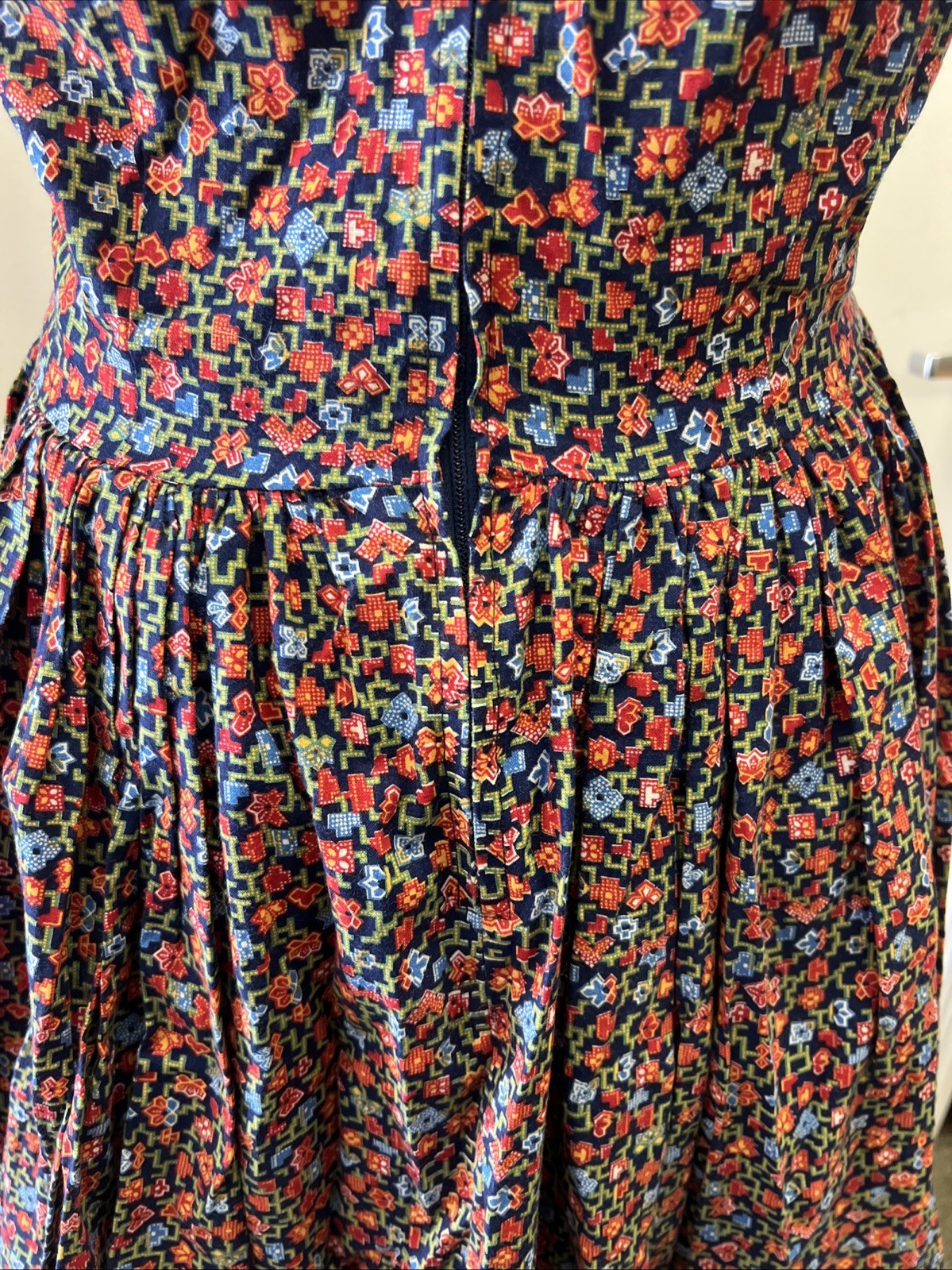 1-Pc 19th century era Woman's Multi Colored Floral Pattern Day Dress - SZ S