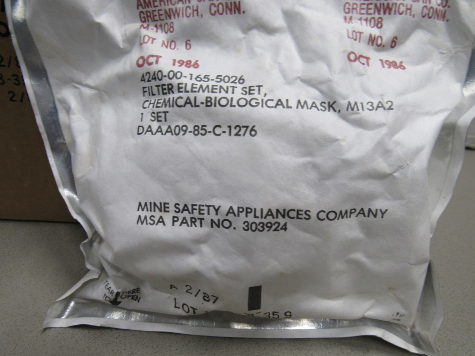 US M17 A1 A2 Gas Mask Filter Set MSA Mine Safety Appliance NOS 1987