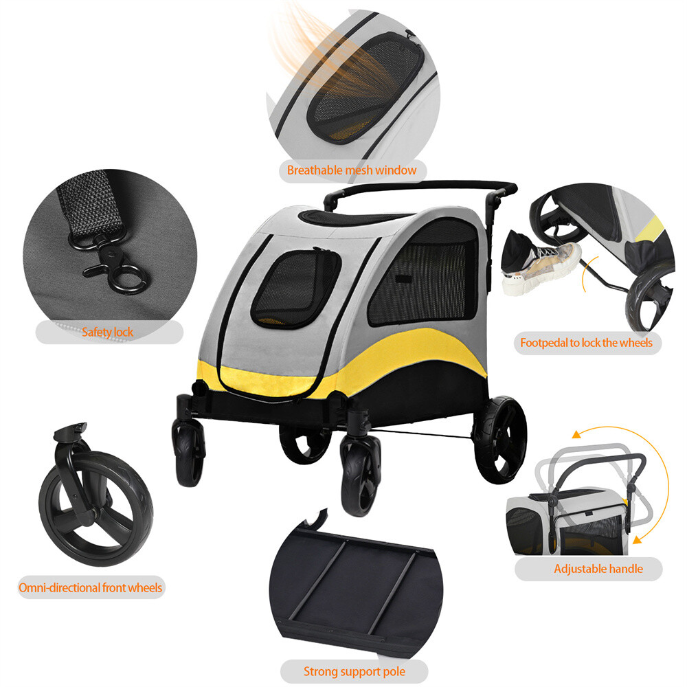 4-Wheel Foldable Dog Stroller Premium Heavy Pet Stroller for S/M/L/XL Dogs Cats