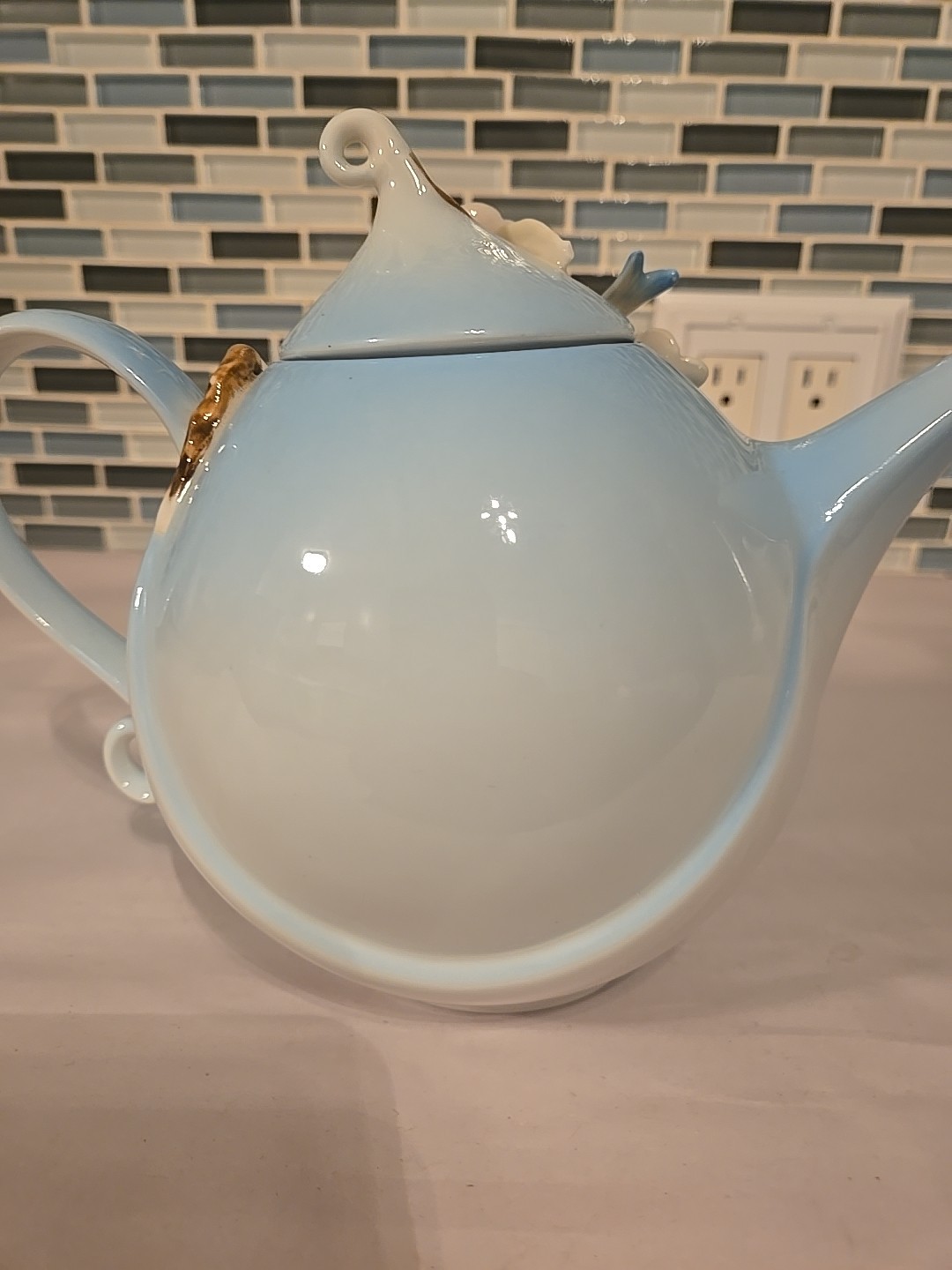 Pier 1 Imports Hand Painted Porcelain 3D Decorative Teapot Birds Flowers 7”