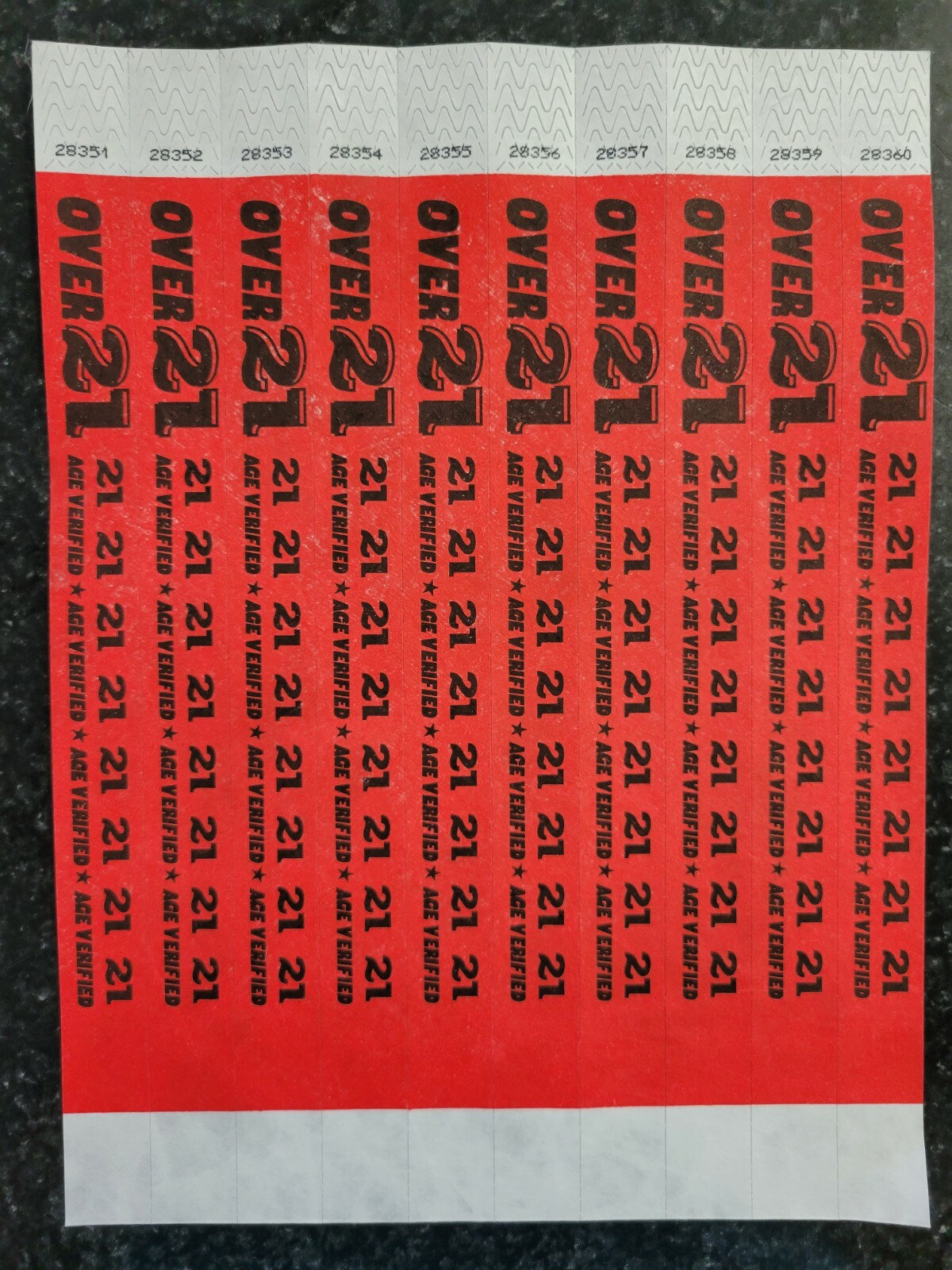 100-500 OVER 21 3/4" TYVEK WRISTBANDS, WRISTBANDS FOR EVENTS, PAPER WRISTBANDS