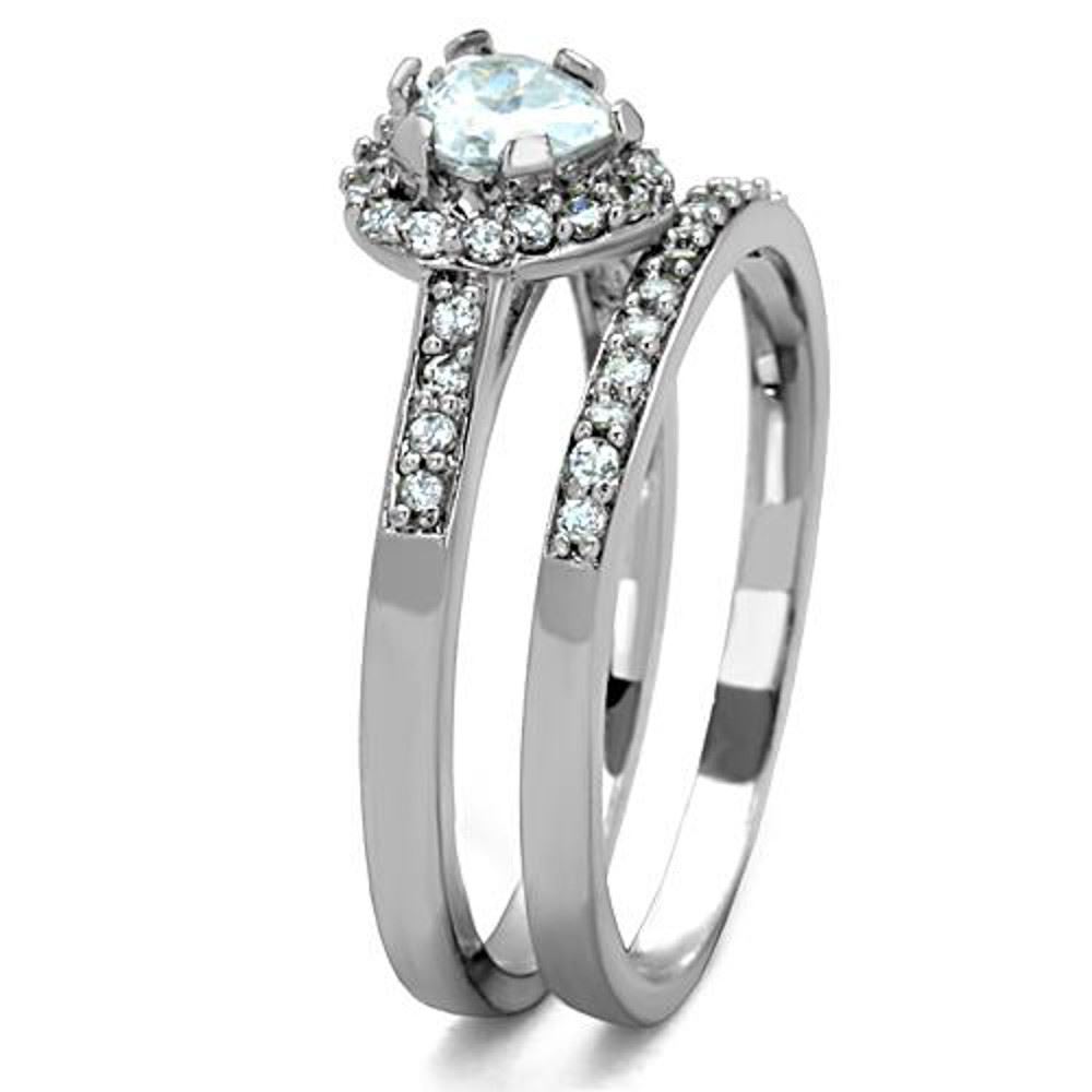 .625 Ct Halo Heart Cut CZ Stainless Steel Wedding Ring Set Women's Size 5-10