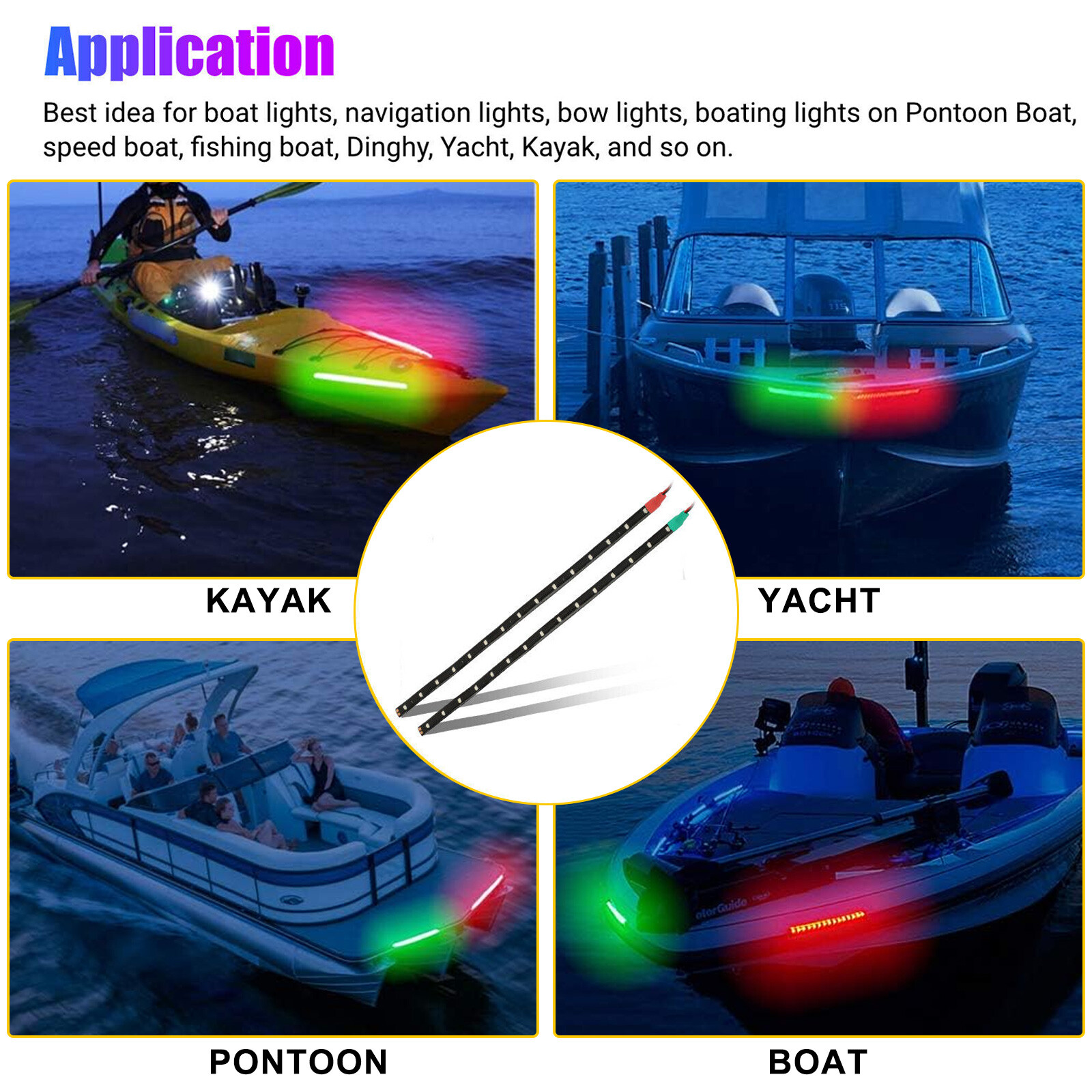 12" Red Green Submersible Navigation Light Marine Boat Bow LED Strip Waterproof