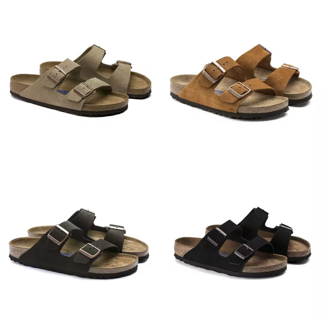 Birkenstock Arizona Soft Footbed Suede Leather Sandals Taupe Mink Mocha Black