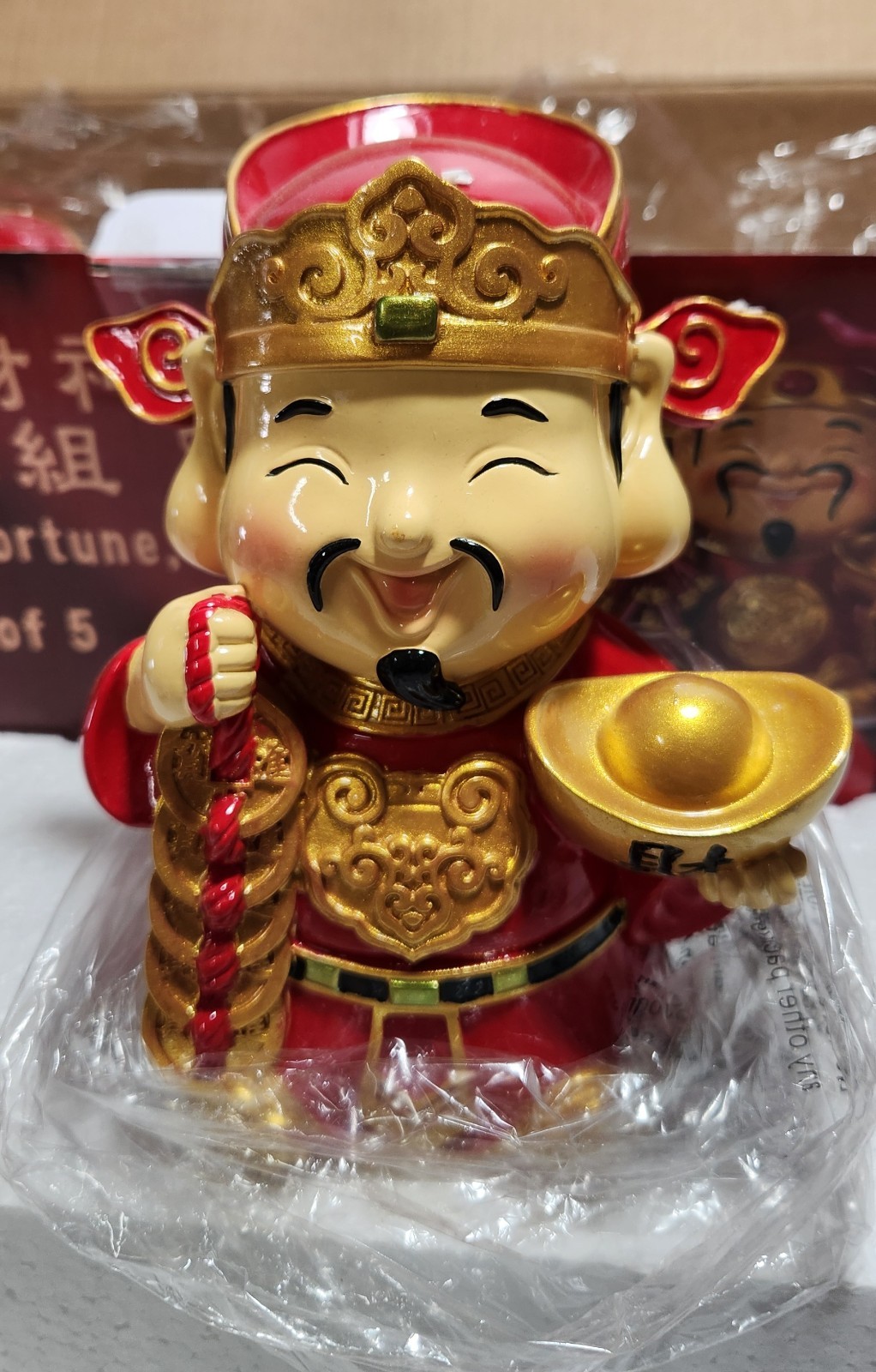 God Of Fortune, Set Of 5 Chinese Oriental Forklore Figures Whimsical Collectable