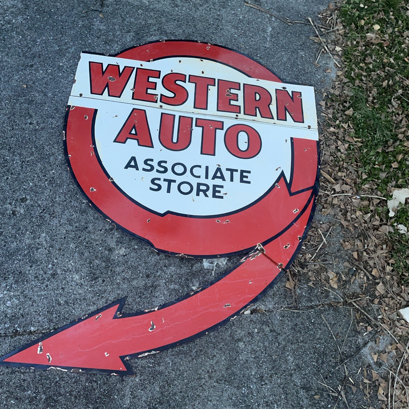 Large 76” Original 3 Piece Western Auto Porcelain Sign