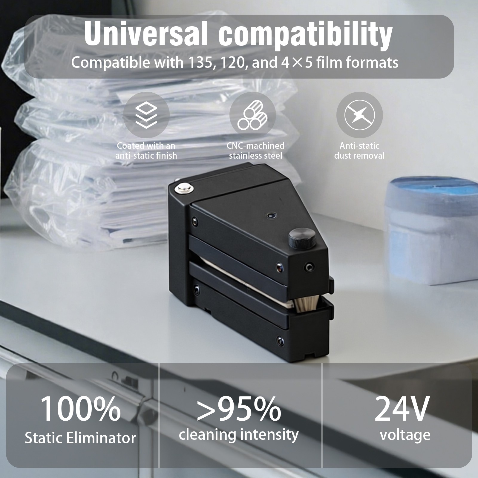 Black Professional Electric Film Anti-Static Dust Remover for 120 135 4x5 Film