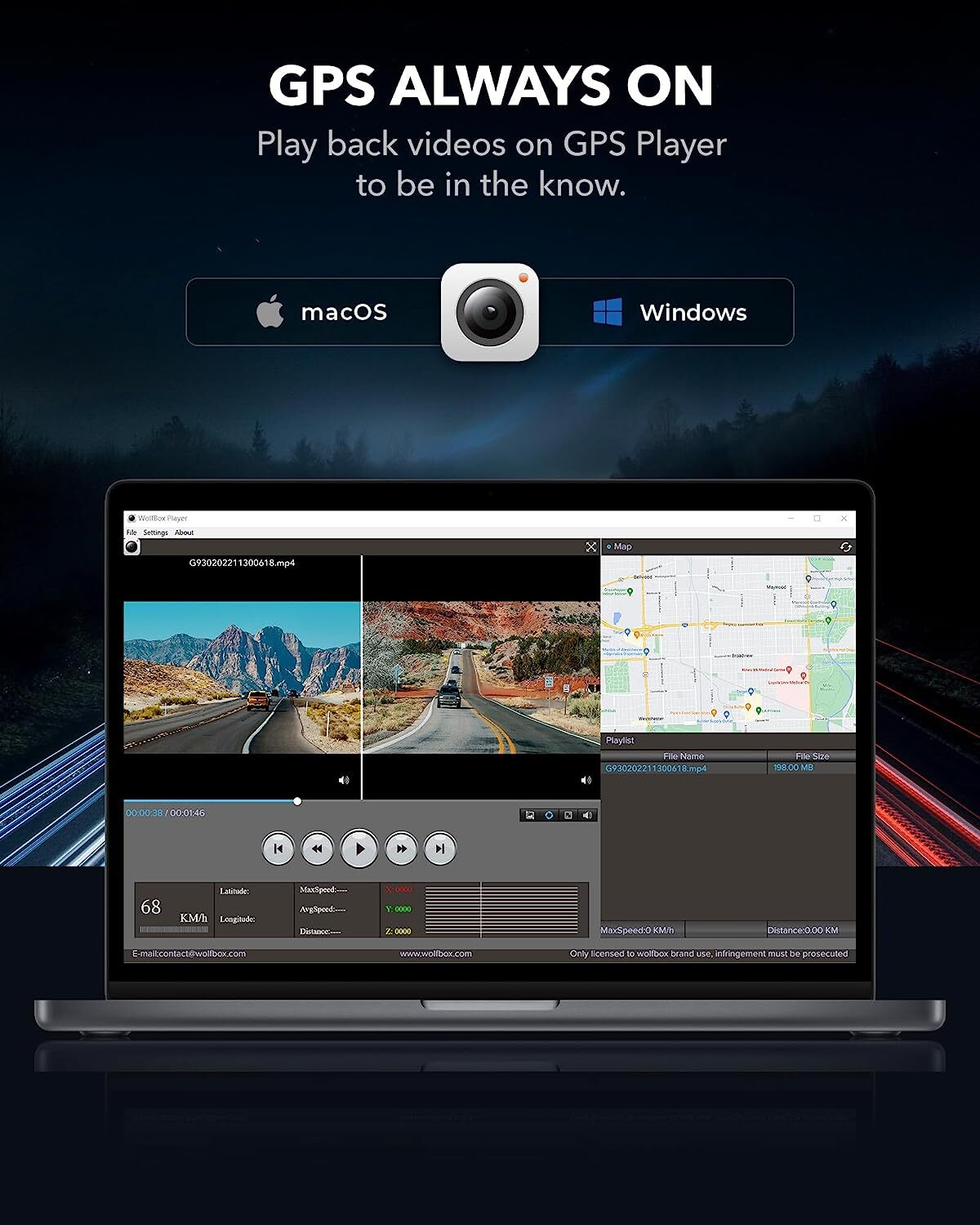 WOLFBOX 4K 12" Dual Dash Cam Car Rear Mirror View Backup Dual Camera G840S