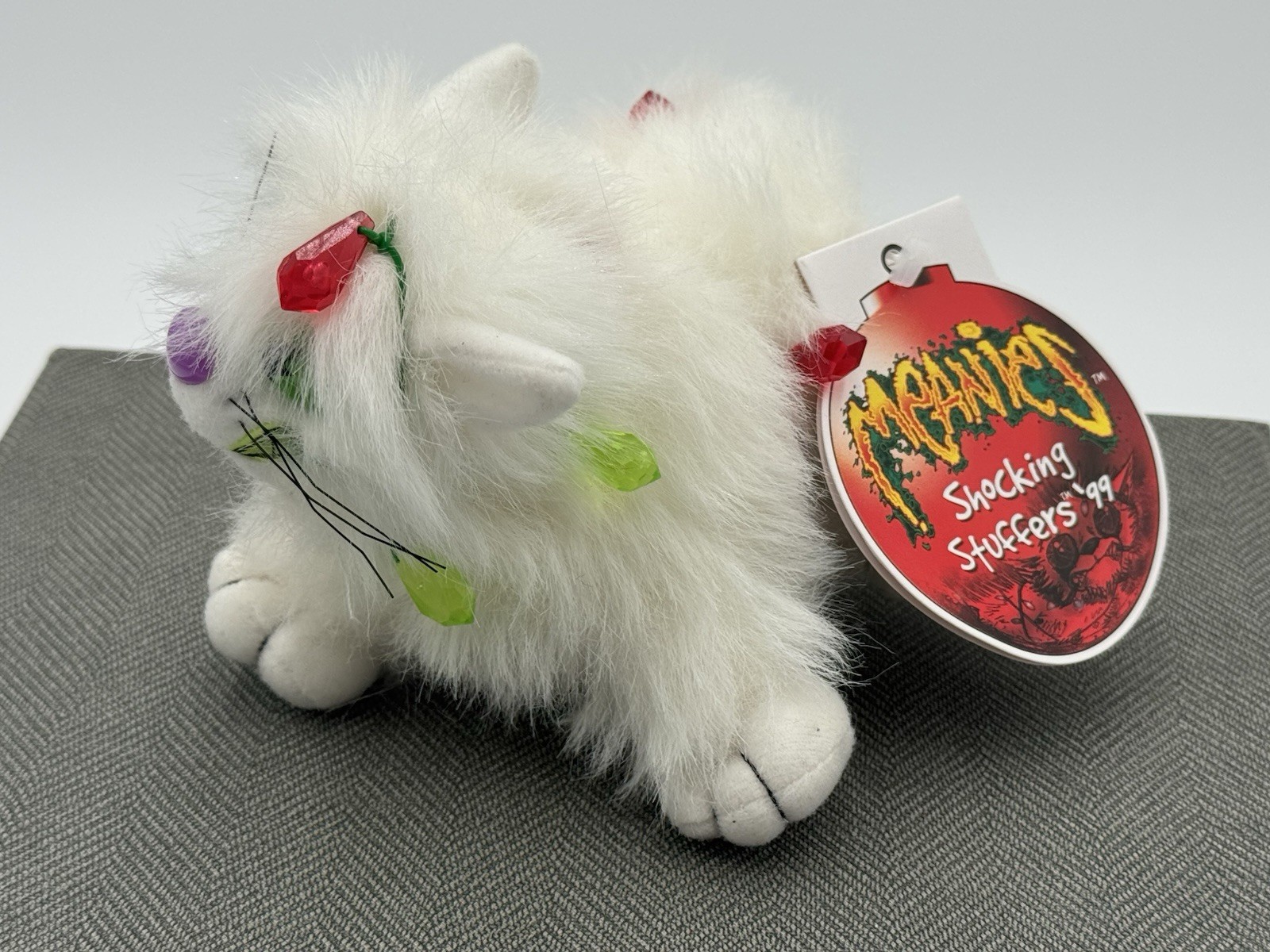 NEW Meanies Shocking Stuffers '99 Blinky The Cat Bean Bag Plush 5" White Vintage