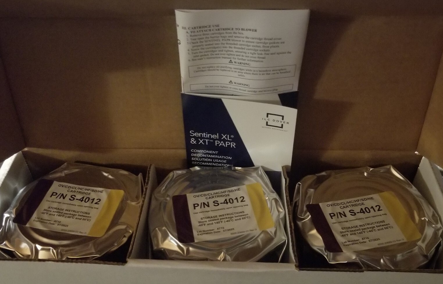 SEALED 3-PACK S-4012 XL PAPR Cartridge ORGANIC VAPOR HEPA ILC Dover Sentinel 3M