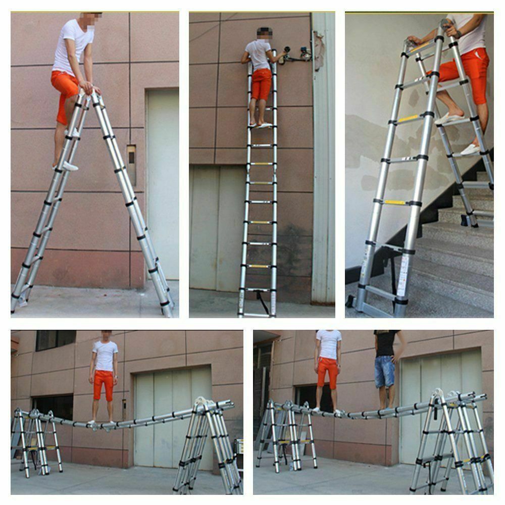 16.5 ft Folding Ladder Aluminum Multi Purpose Extension Ladders Building Supplie