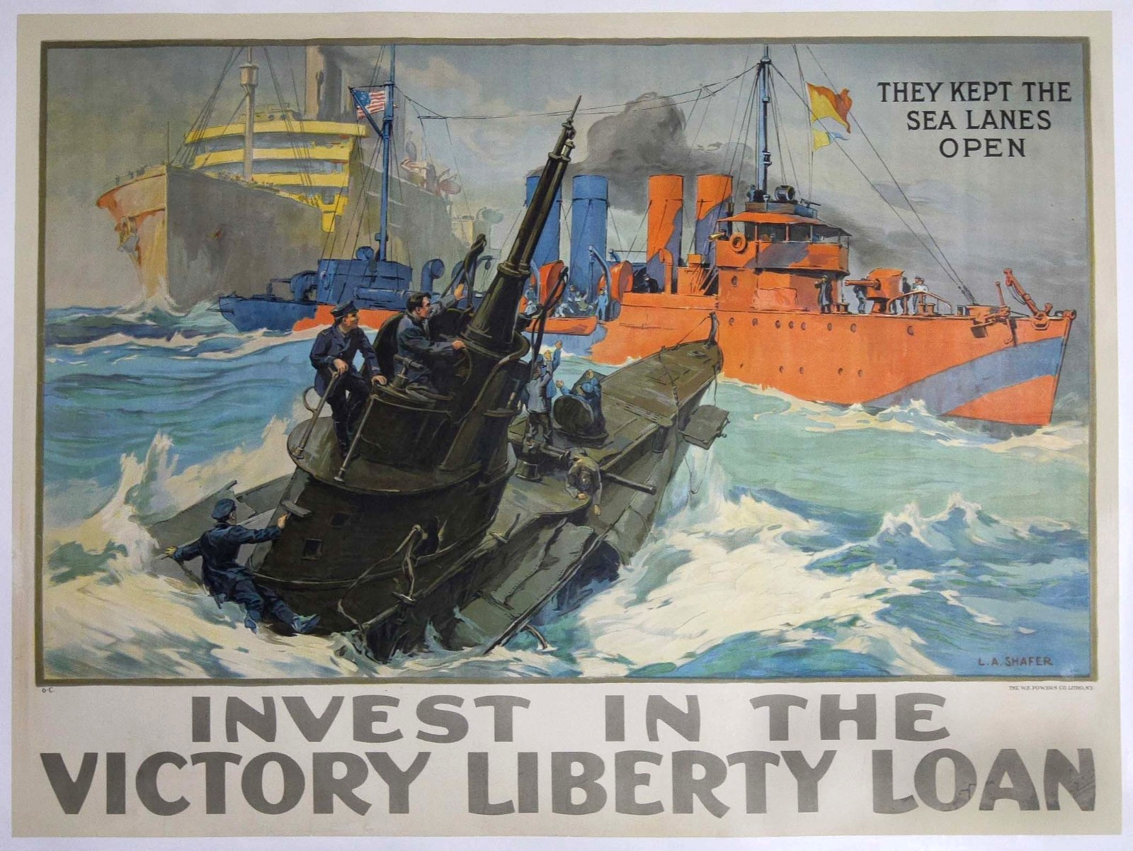 Vintage 1918 THEY KEPT THE SEA LANES OPEN American 39x29 WWI Poster FREE SHIP