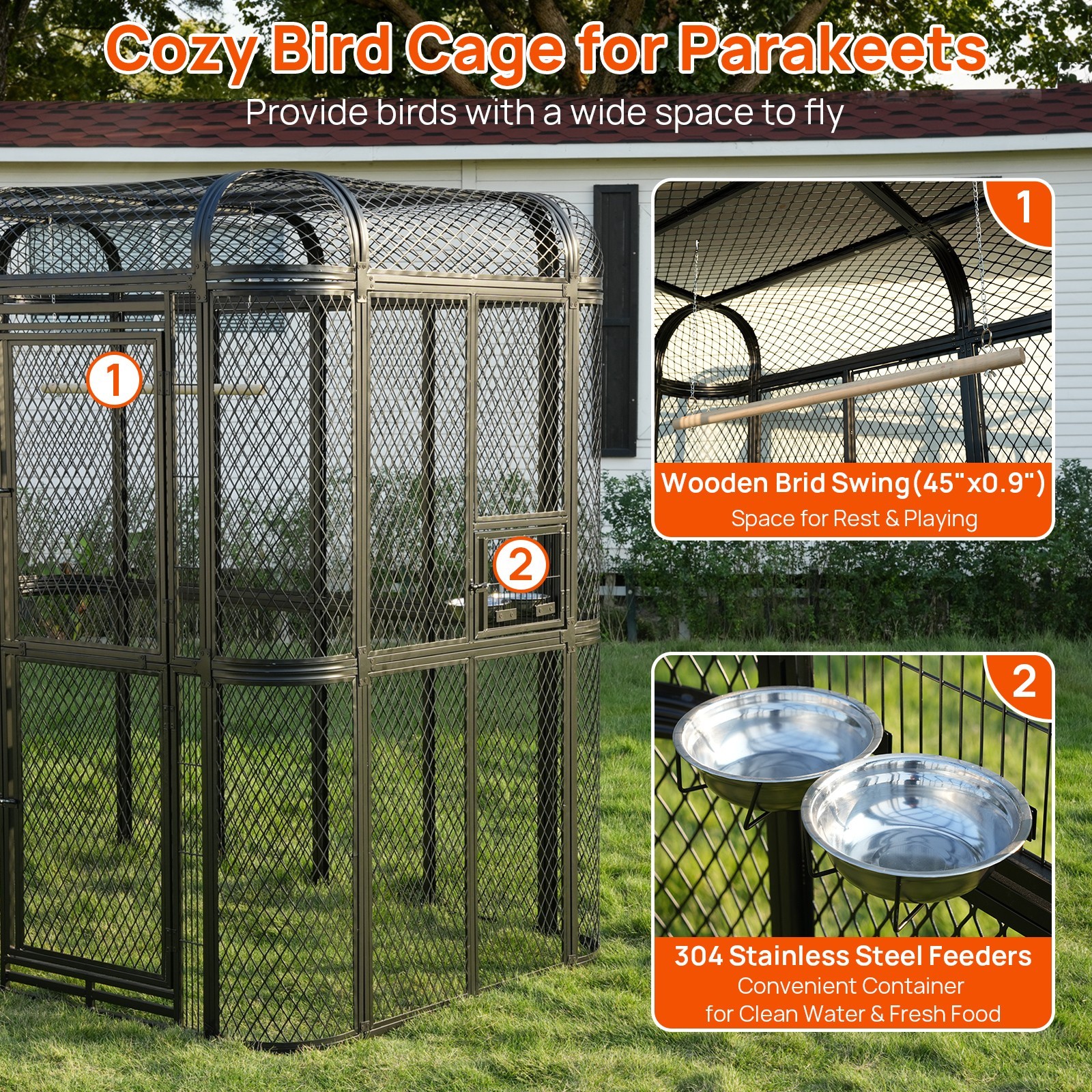 Extra Large Flight Metal Bird Cage Aviary Parrot Macaw Finch Tight Bar Spacing