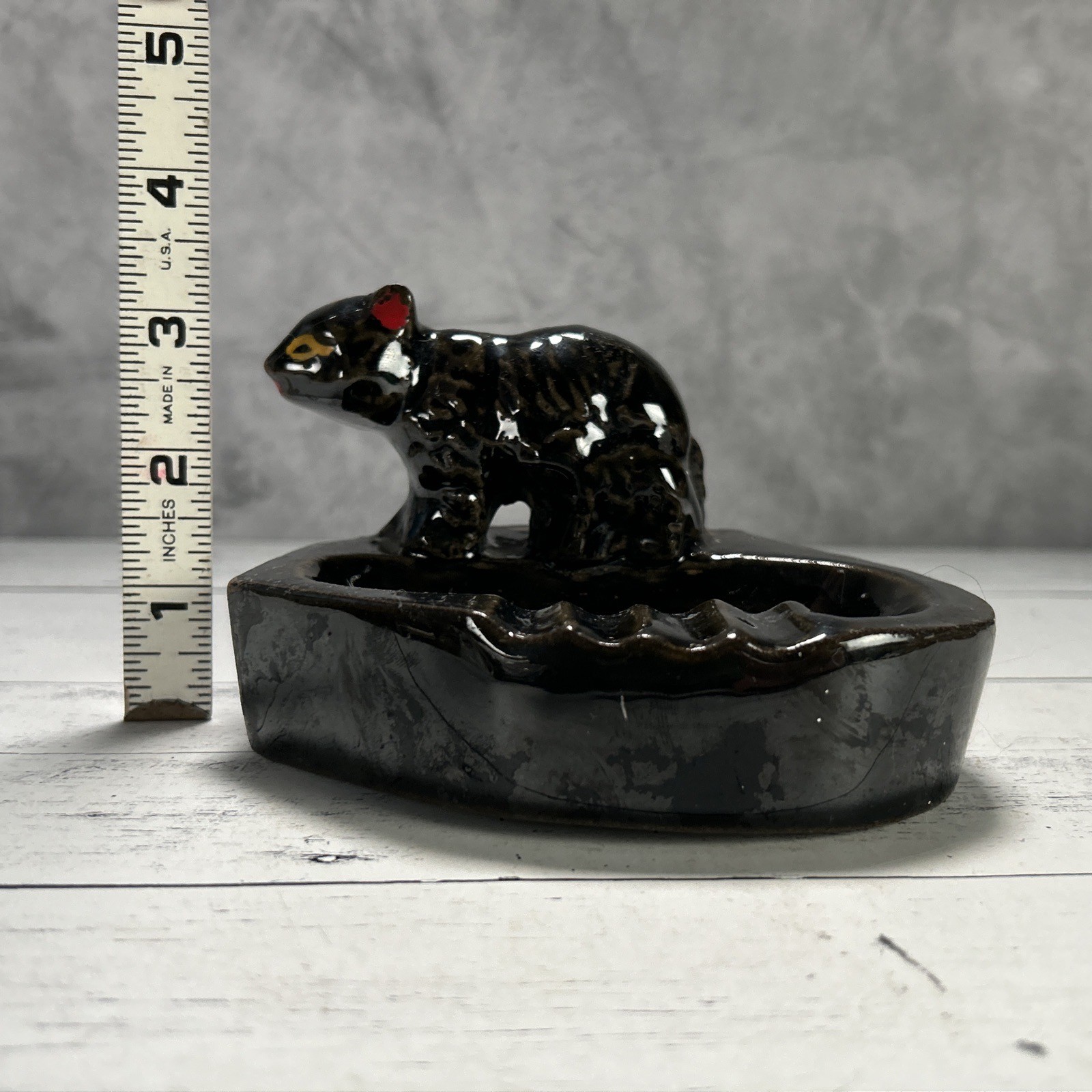 Vintage MCM Ceramic Black Bear Ashtray National Forest Japan 1950s Tobacco