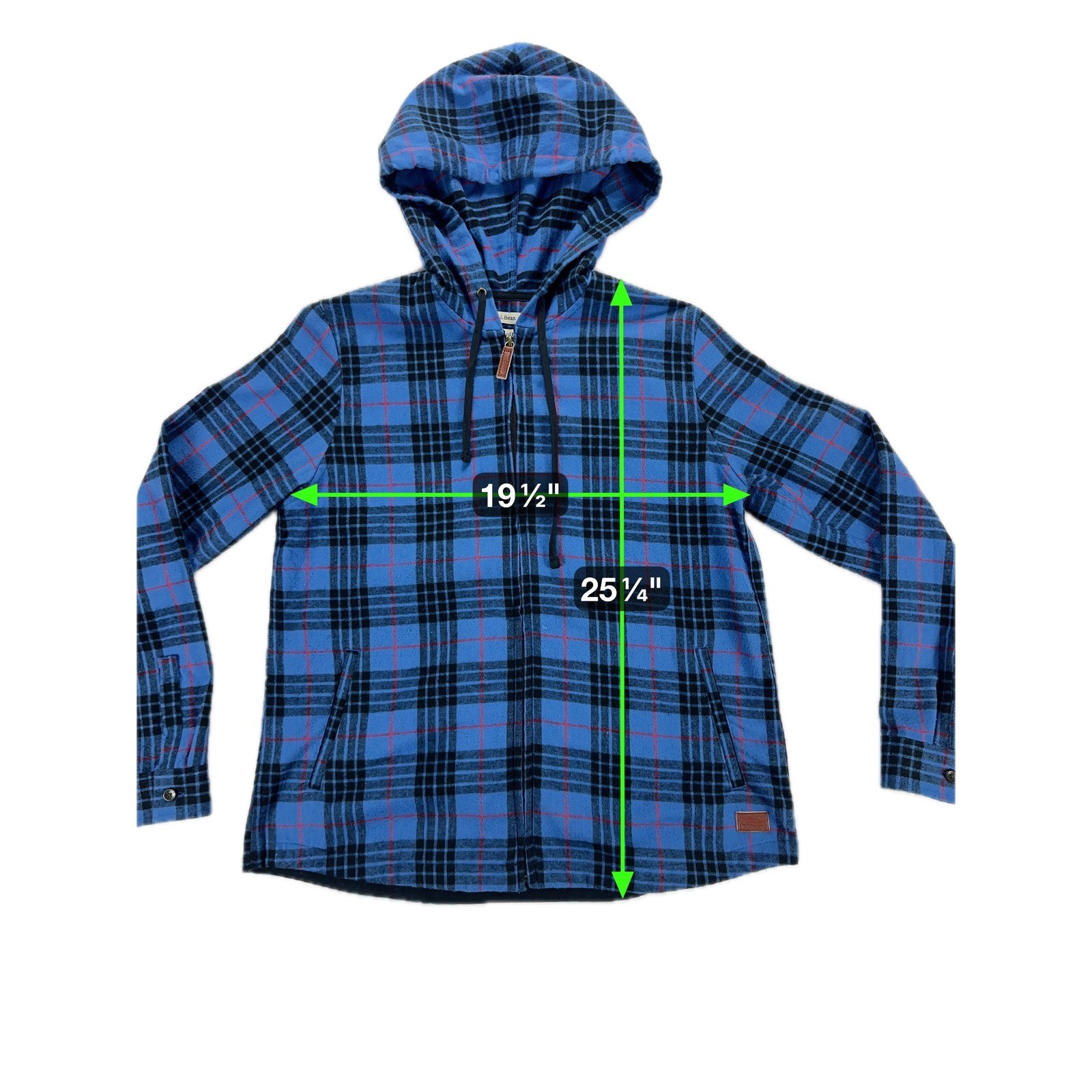 L.L. Bean Flannel Hoodie Blue Black Plaid Cotton Pullover Relaxed Fit Mens Small