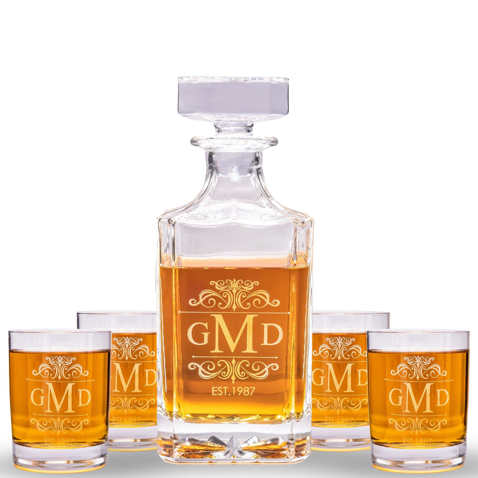 Personalized Whiskey Decanter Set – Custom Engraved Whisky Glass Gift