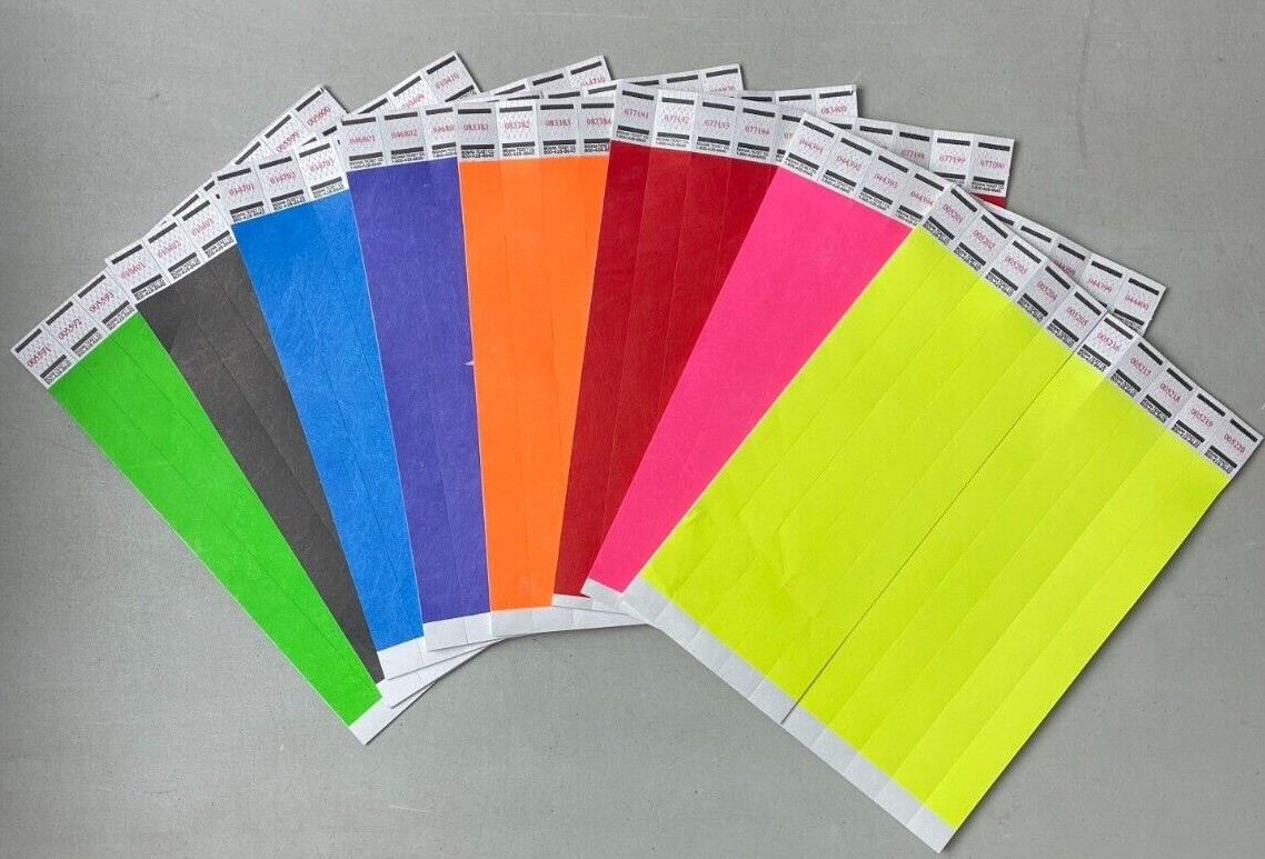 Tyvek Wristbands For Events Tickets 3/4" Wide 100 - 500 - 1000 Choose Colors