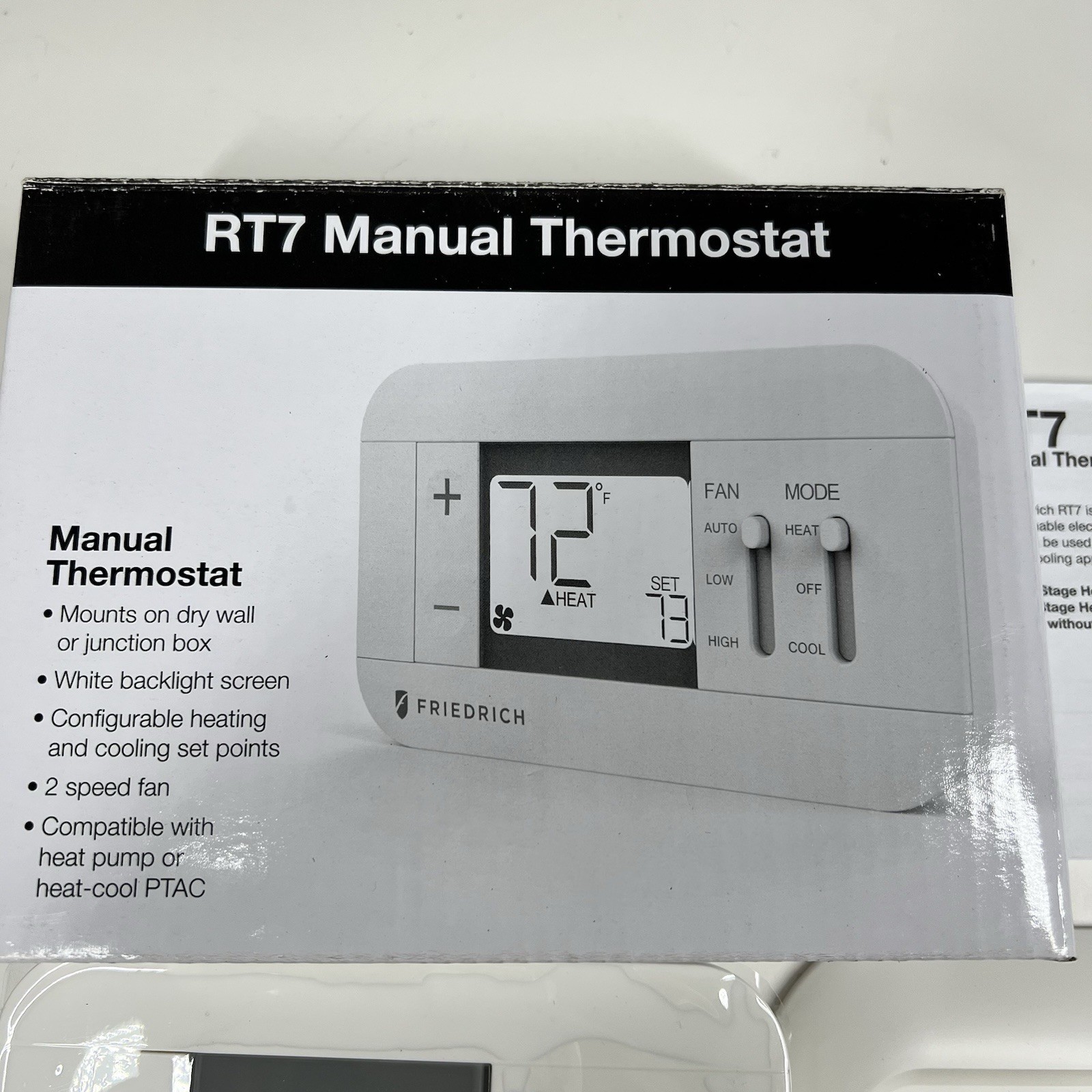 Friedrich RT7 Digital Non-Programmable Wall Thermostat 2 Speed Fan Heat Cool