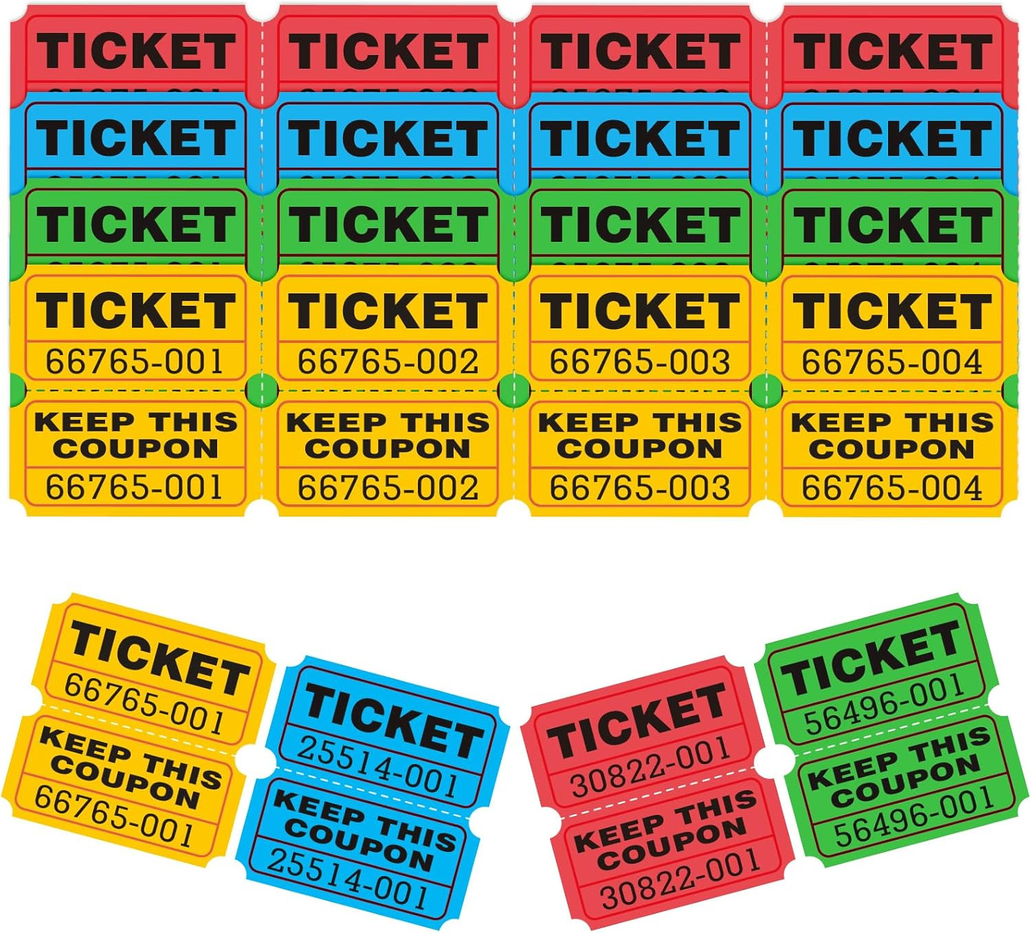 Raffle Tickets, 800 Pcs 400 Pairs,50/50 Double Ticket,Bold Numbers for Easy Read