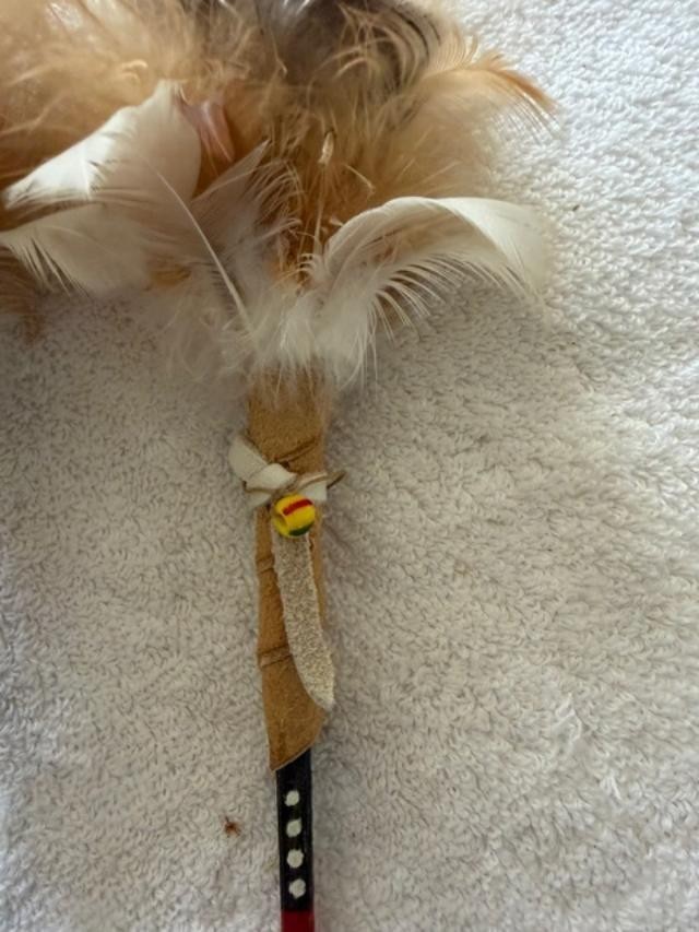 Lot of 2 Native American Indian Talking Sticks 10" Feathers