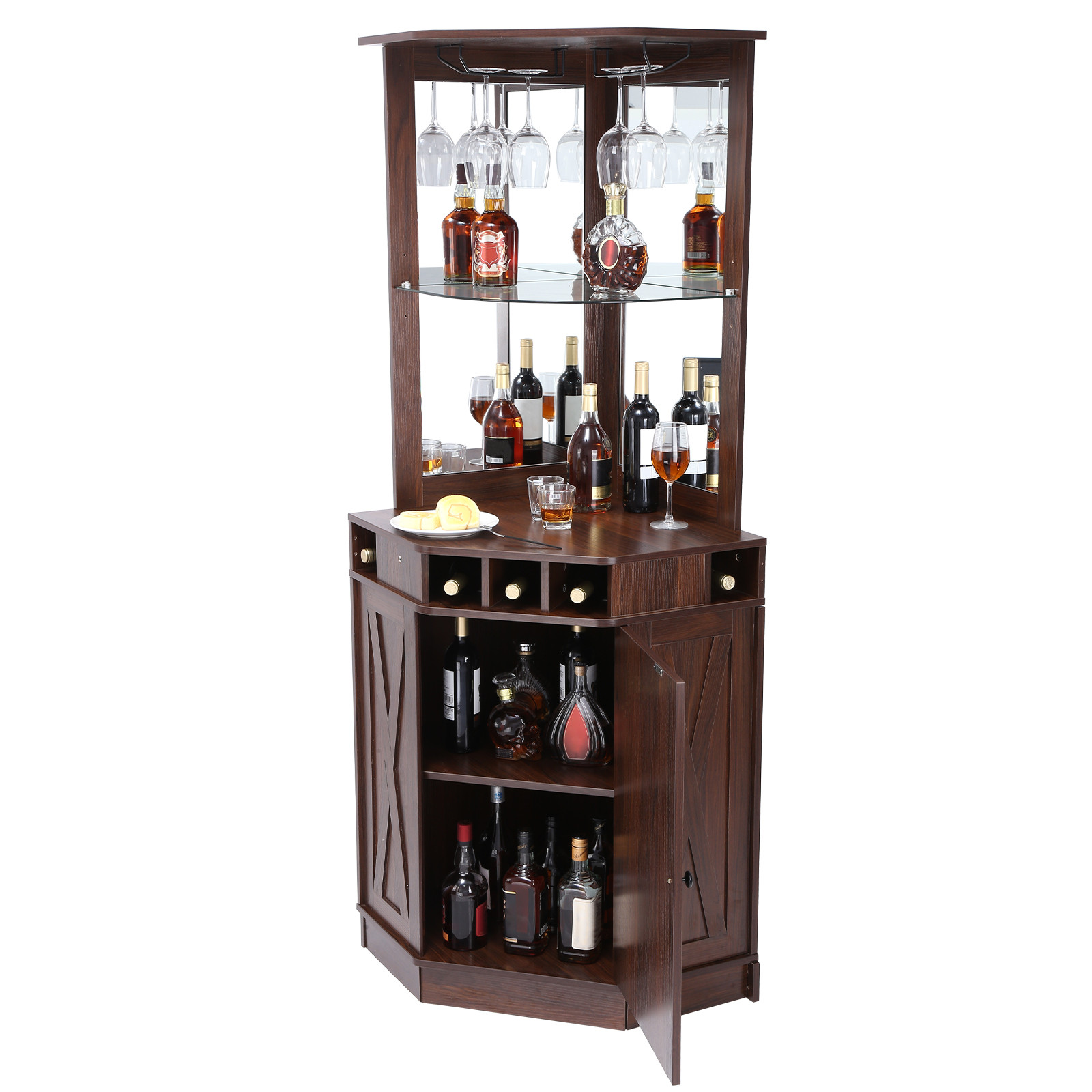 VEVOR Industrial Bar Cabinet Wine Bar Table with Glass Holder for Liquor & Glass