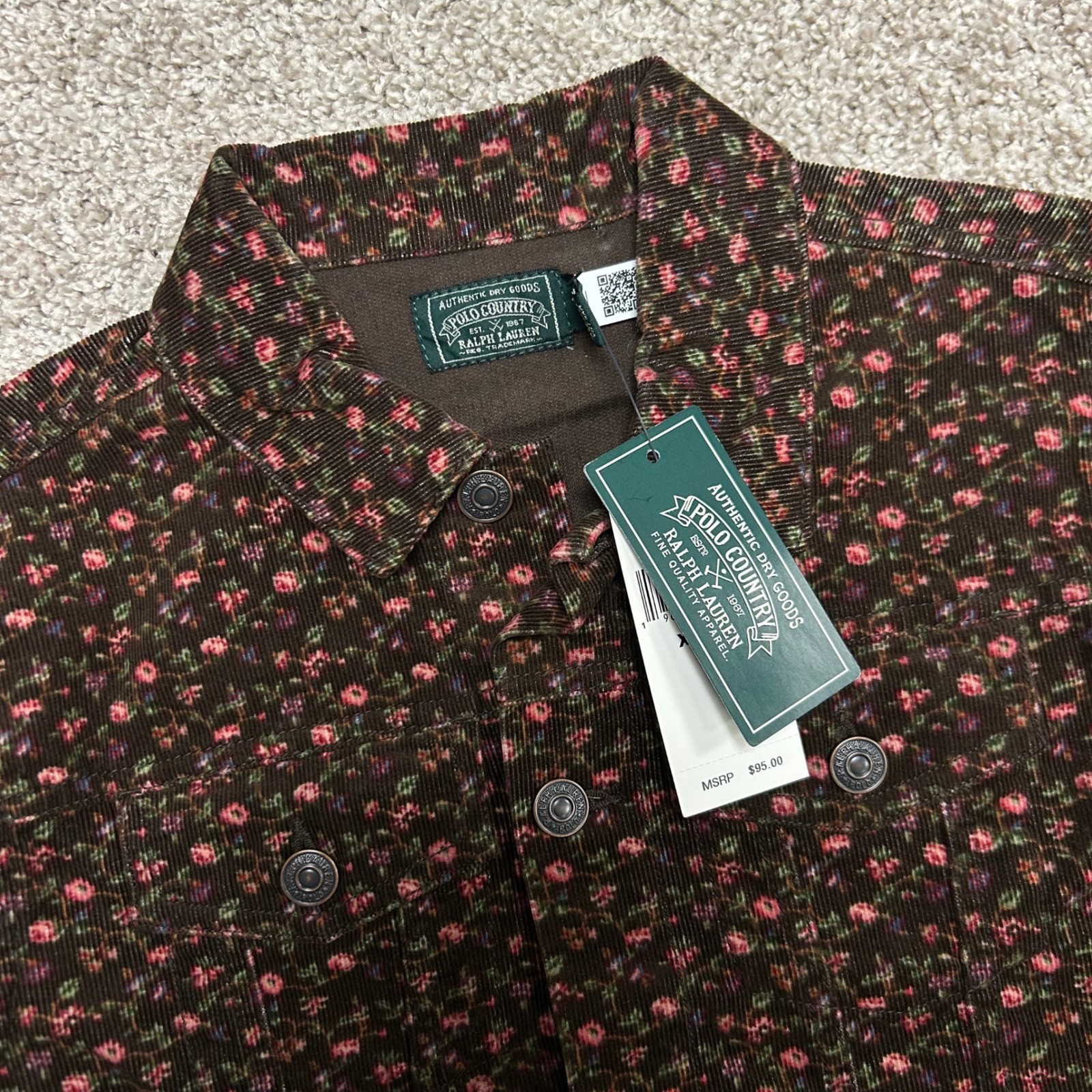 NWT Polo Country Ralph Lauren Floral Corduroy Trucker Jacket Girls Size XL (16)
