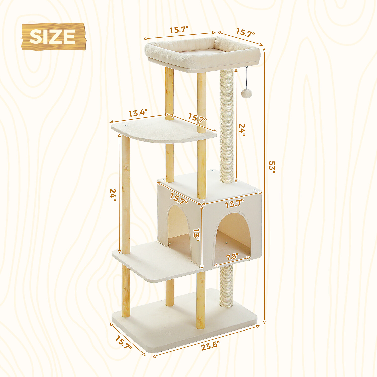 PAWZ Road Cat Tree Tower Scratching Post Wood Condo House with 2 Large Top Perch