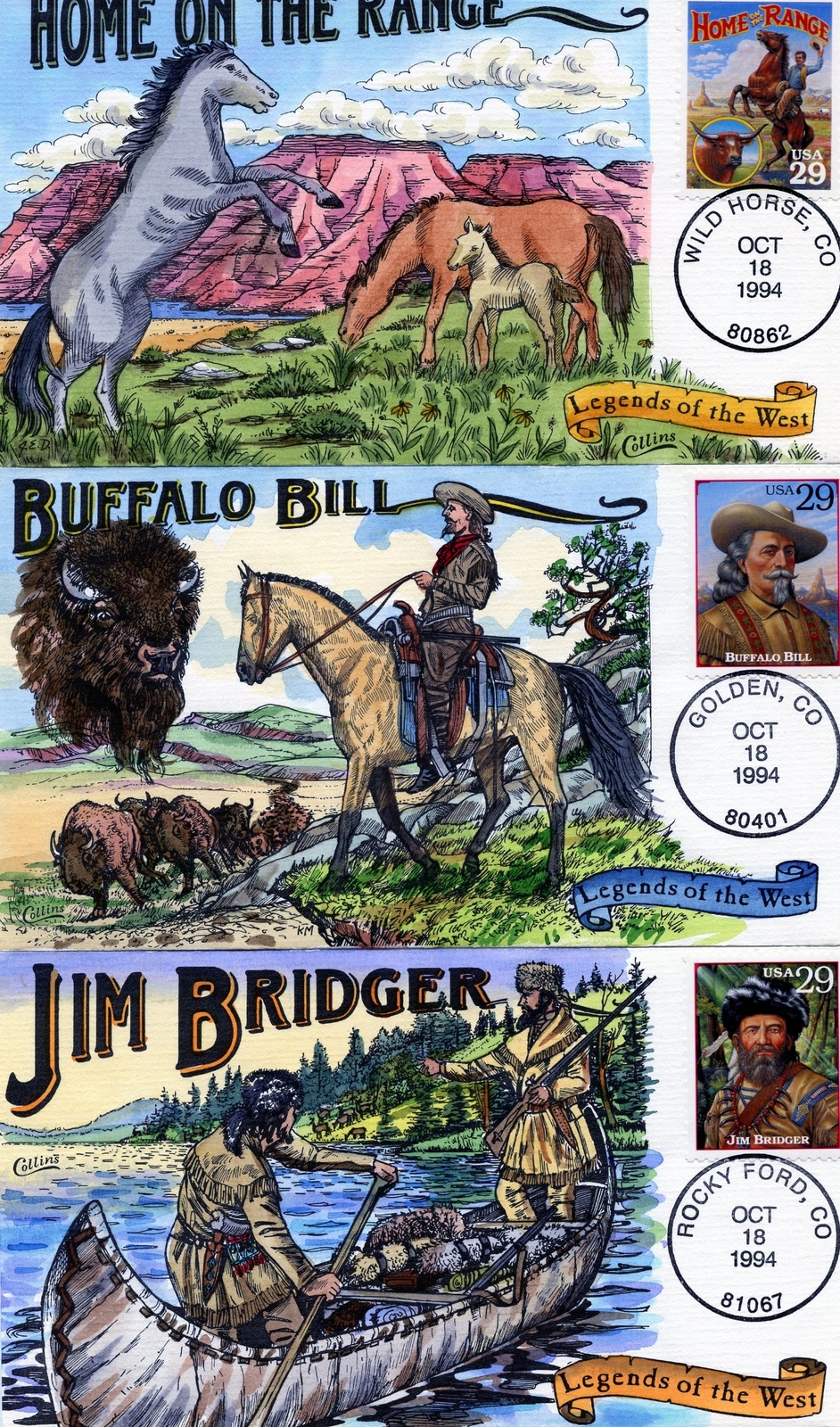 WWLF COLLINS CACHET FDC 2869a-t LEGENDS OF THE WEST COMPLETE SET OF 20 COVERS
