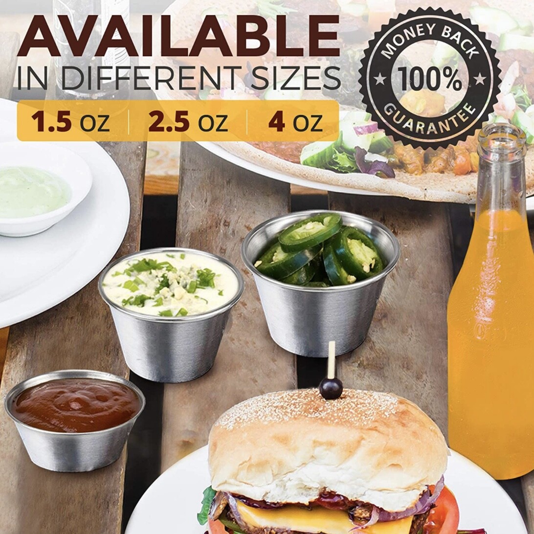 1.5 oz Sauce Cups Stainless Steel Condiment Portion Cup Dipping Sauce Cup