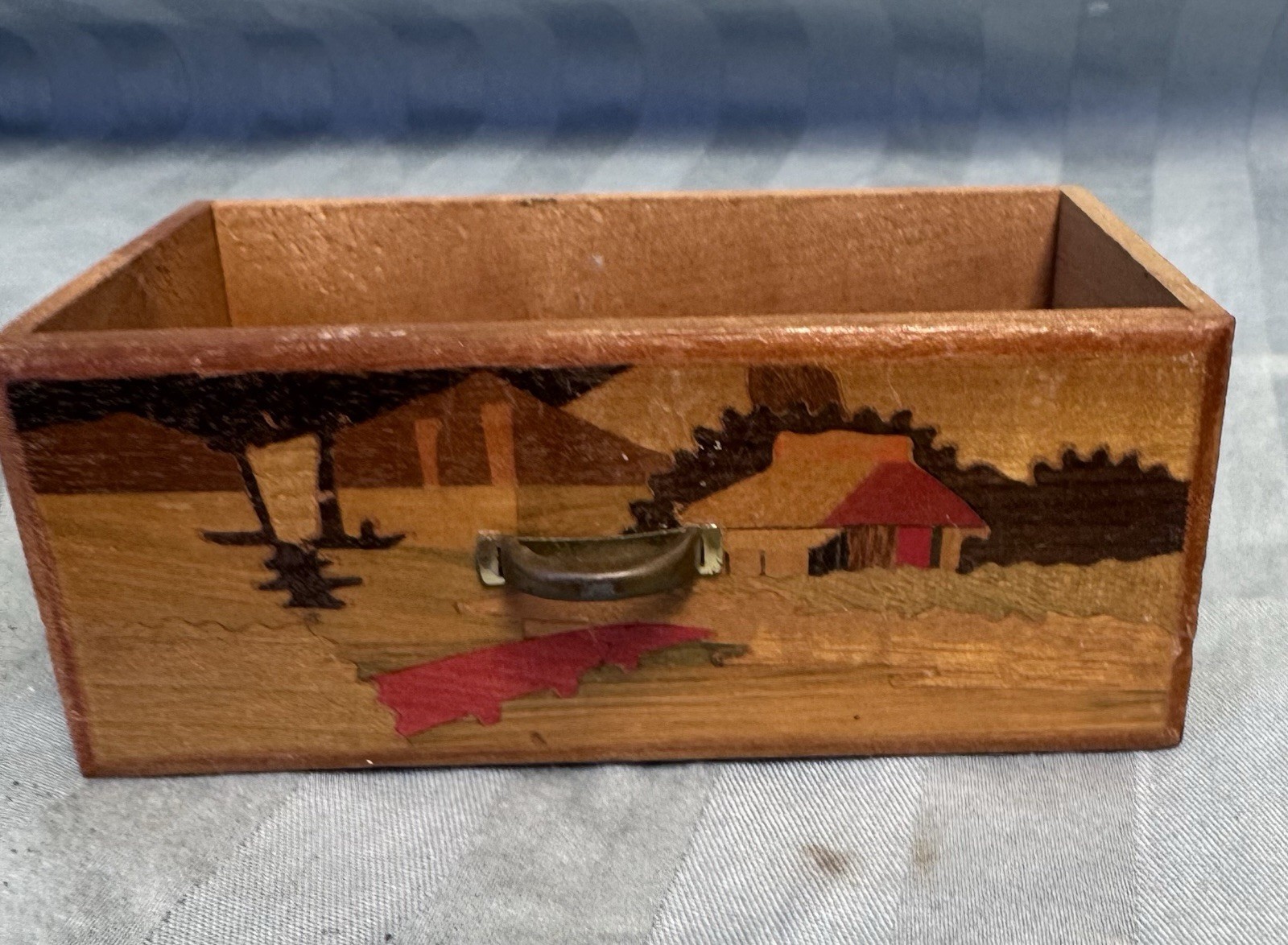 Japanese Vintage Wood Doll House Dresser Yosegi Marquetry Painted with Mirror
