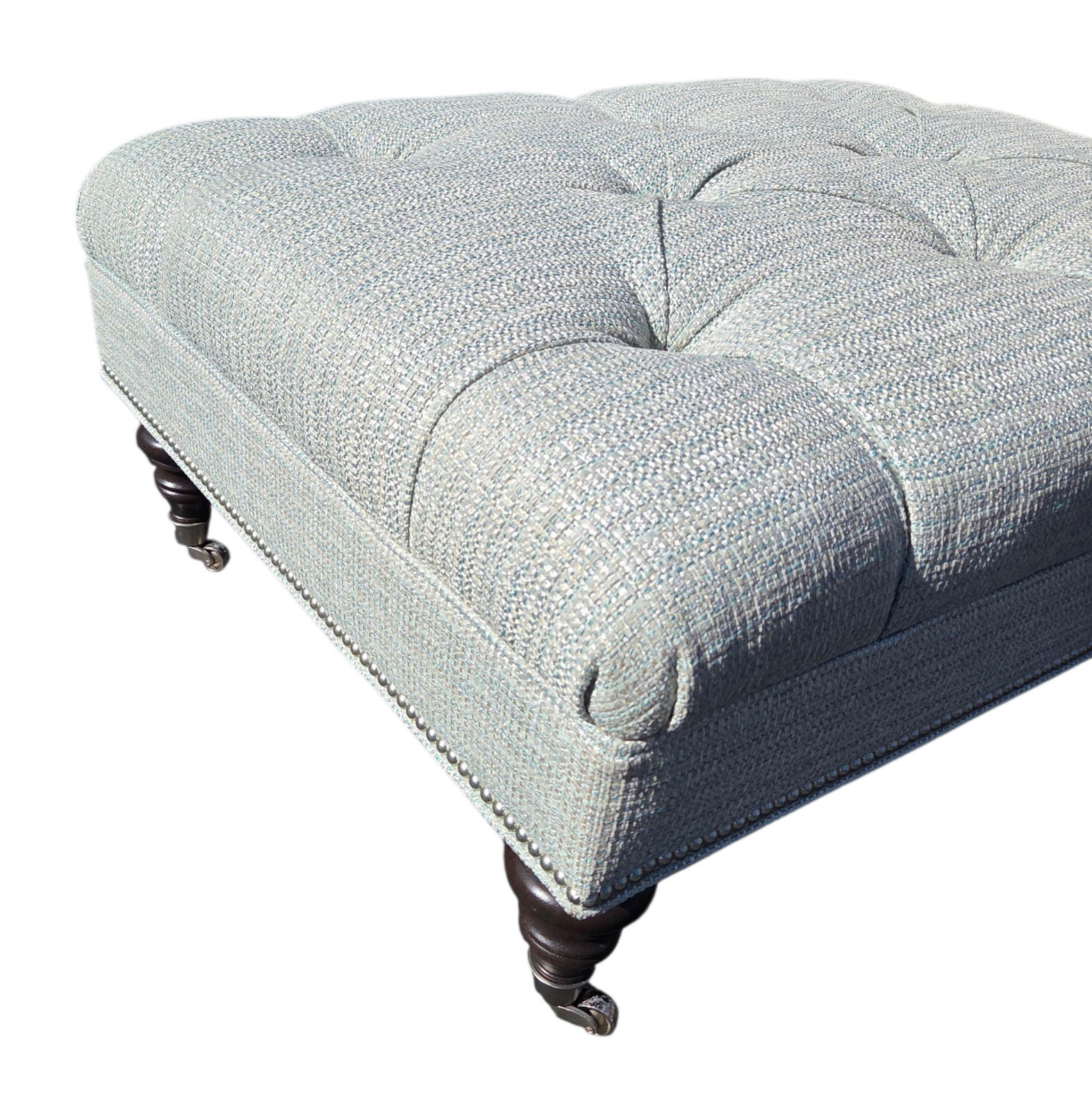 Ethan Allen Anton Chesterfield Style Ottoman Bench Hobb Nail Foot Stool