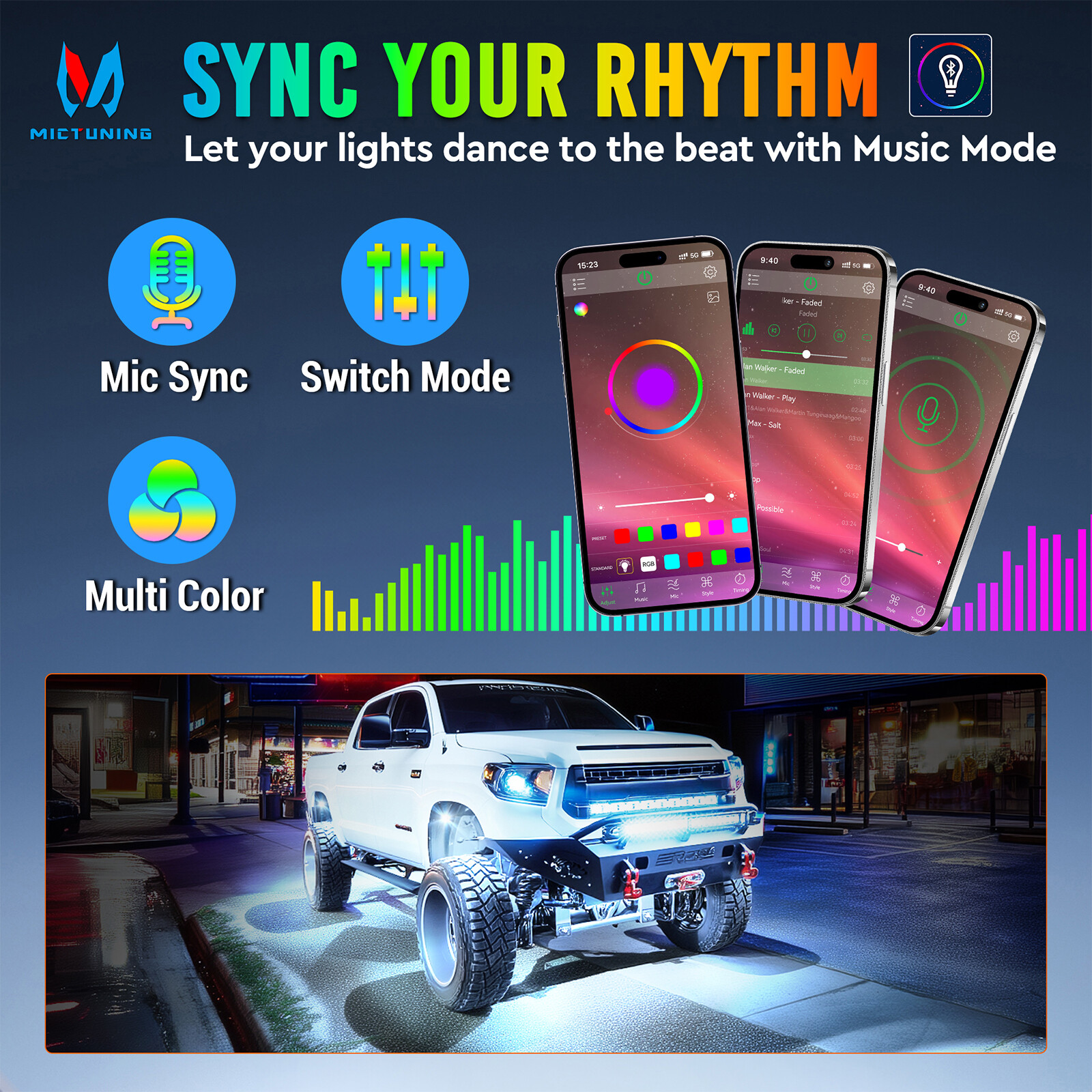 16-Pods RGBW LED Underglow Rock Lights for Trucks Cars, App & Remote Controller